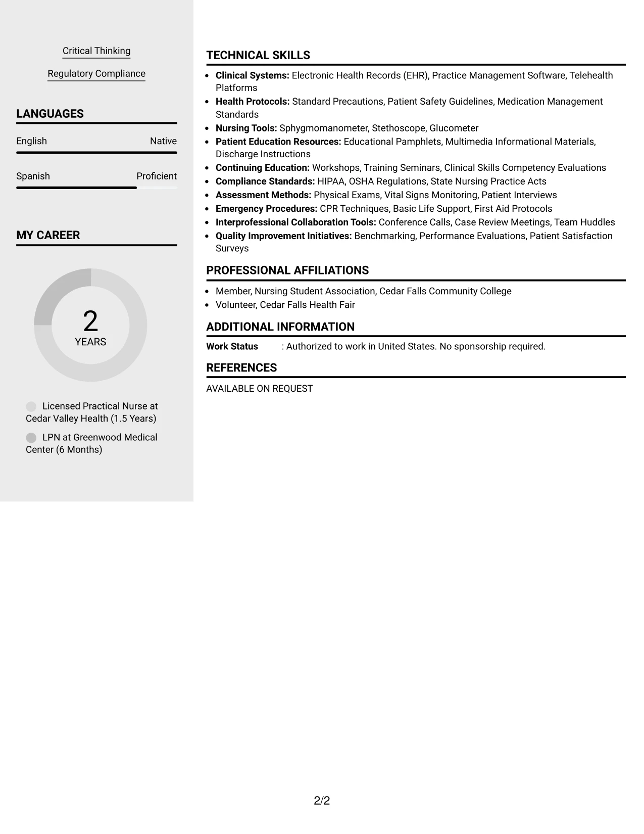 Resume Example Page 2