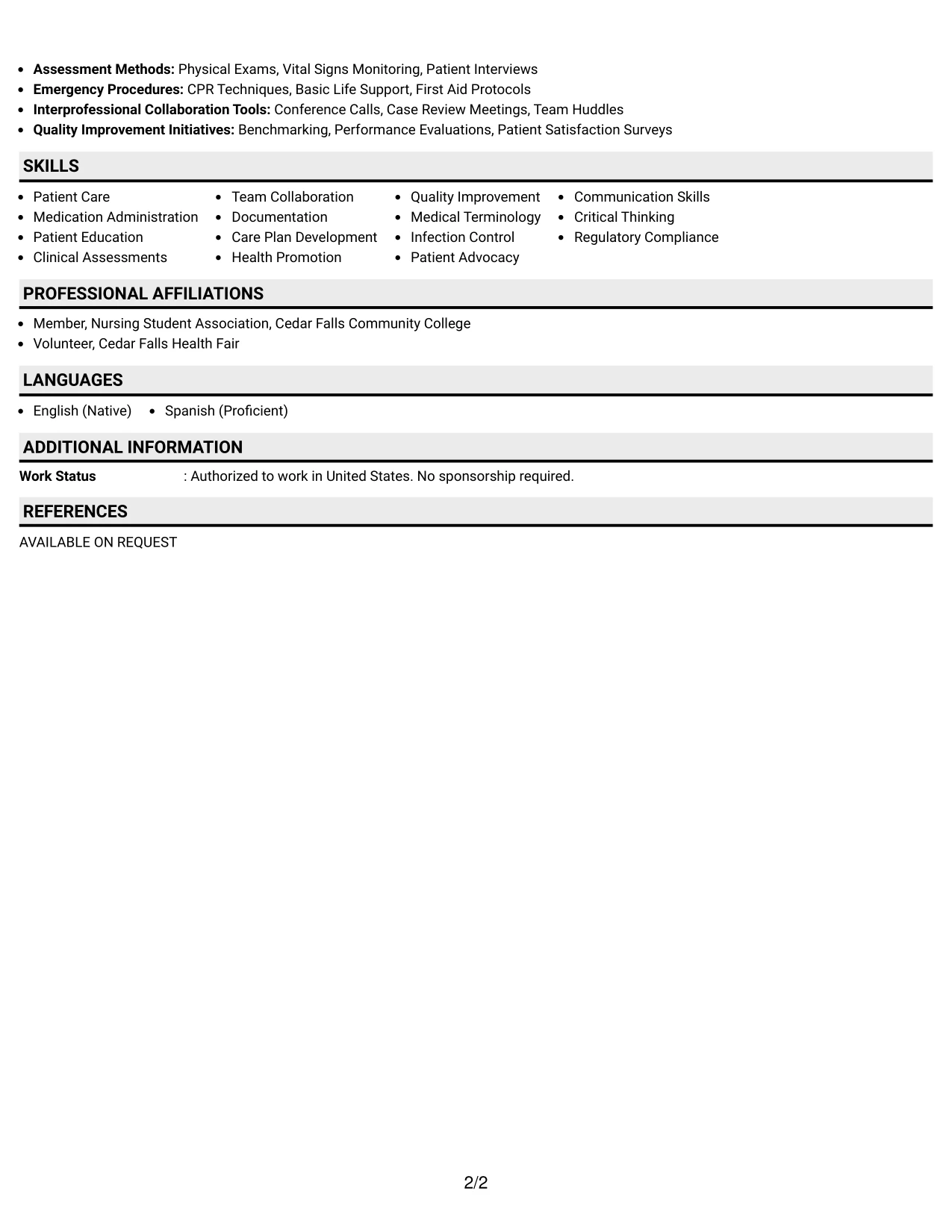 Resume Example Page 2