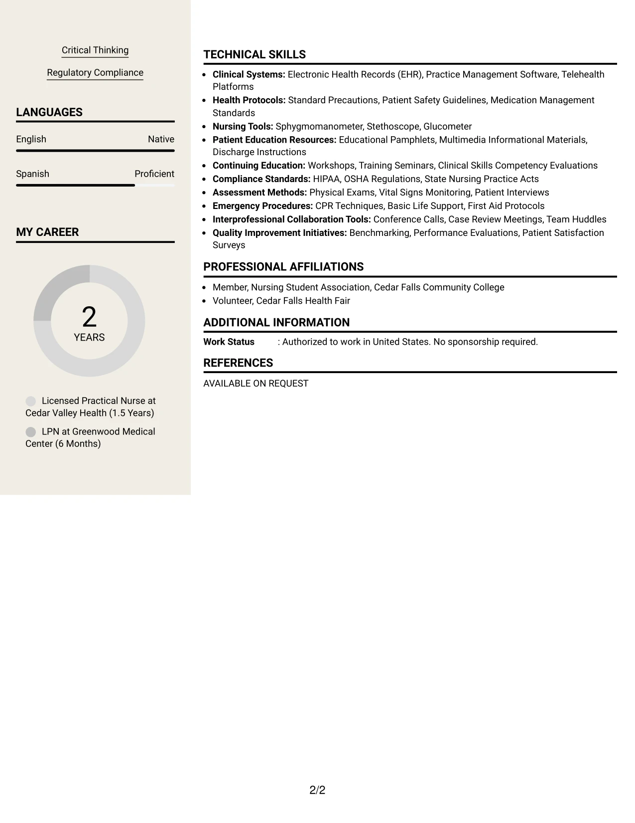Resume Example Page 2