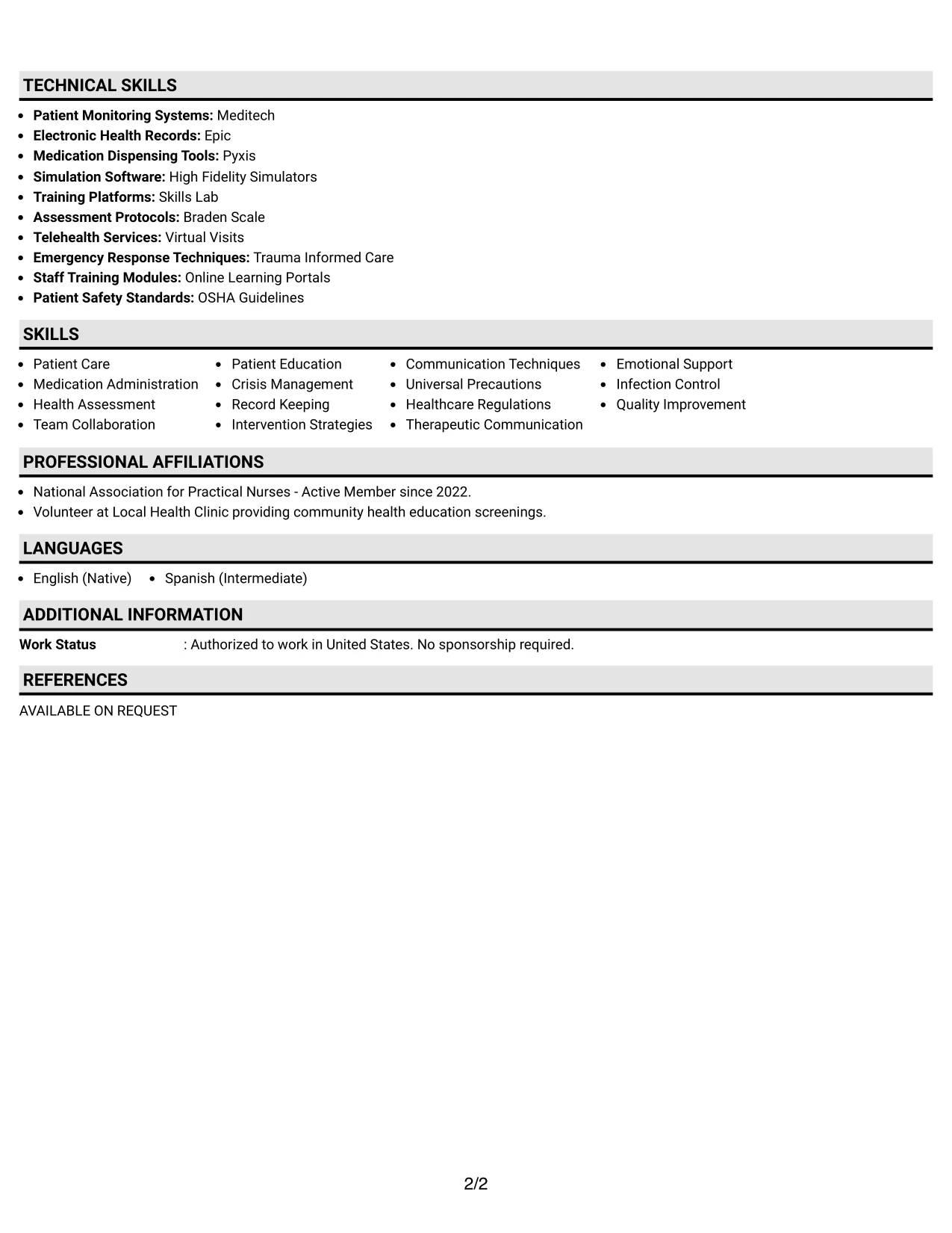 Resume Example Page 2