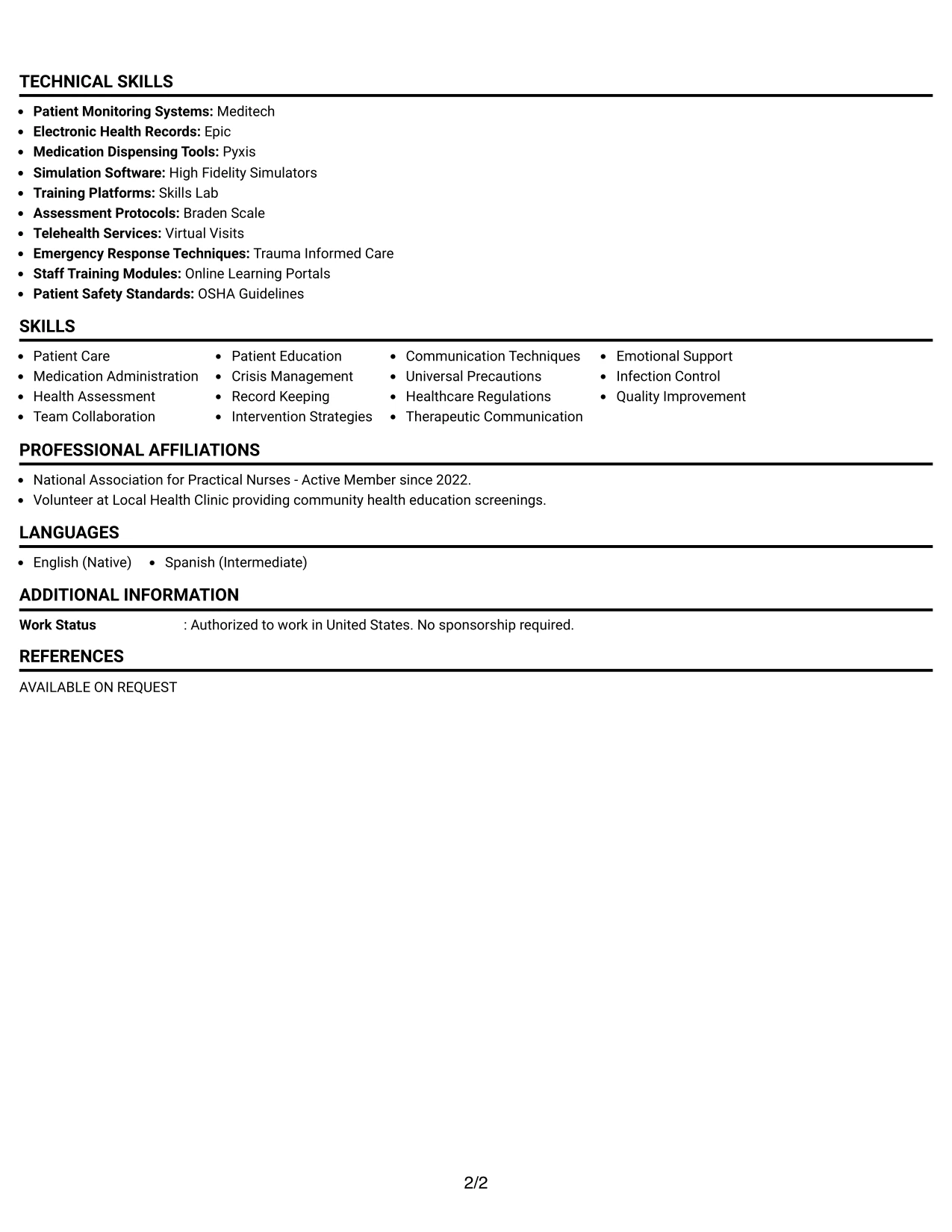 Resume Example Page 2