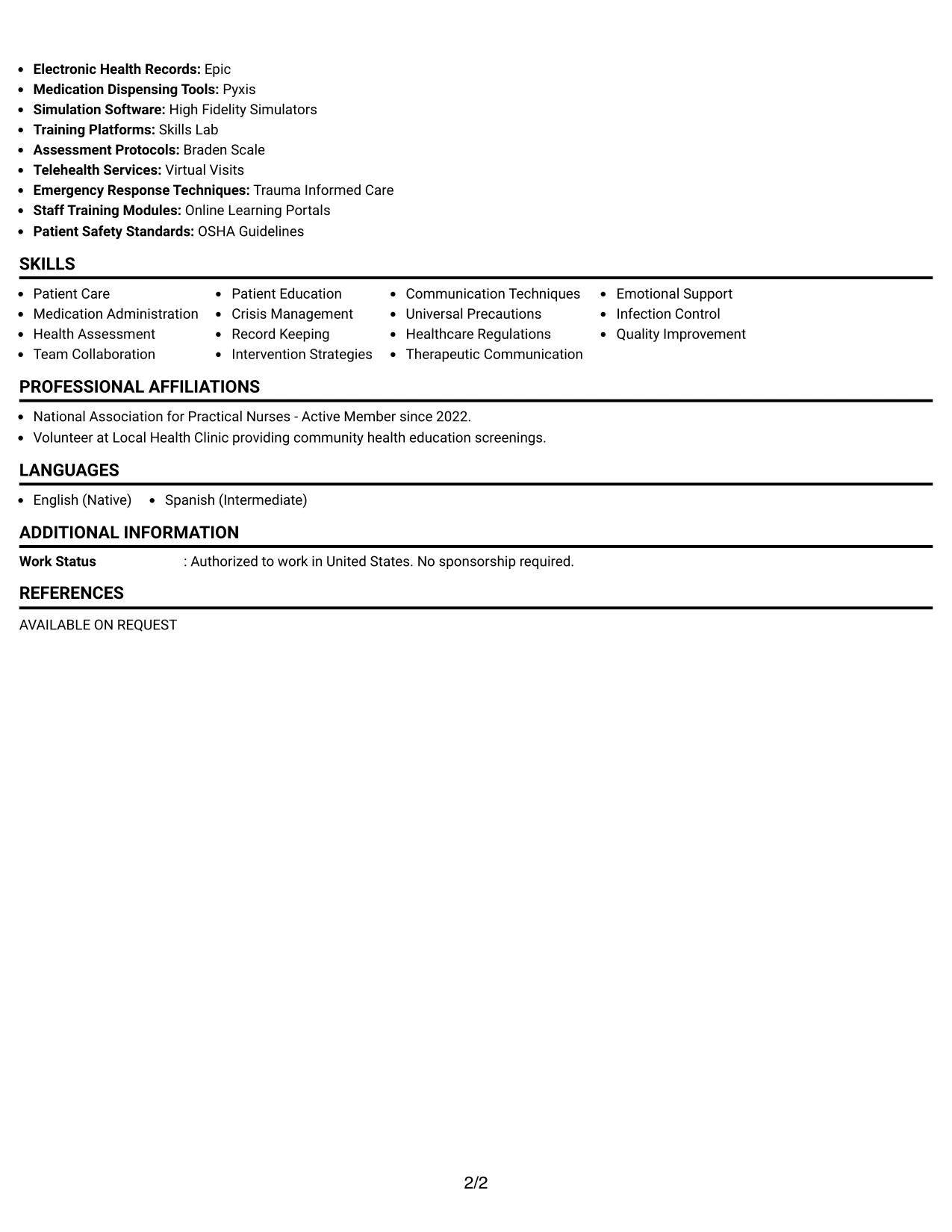 Resume Example Page 2