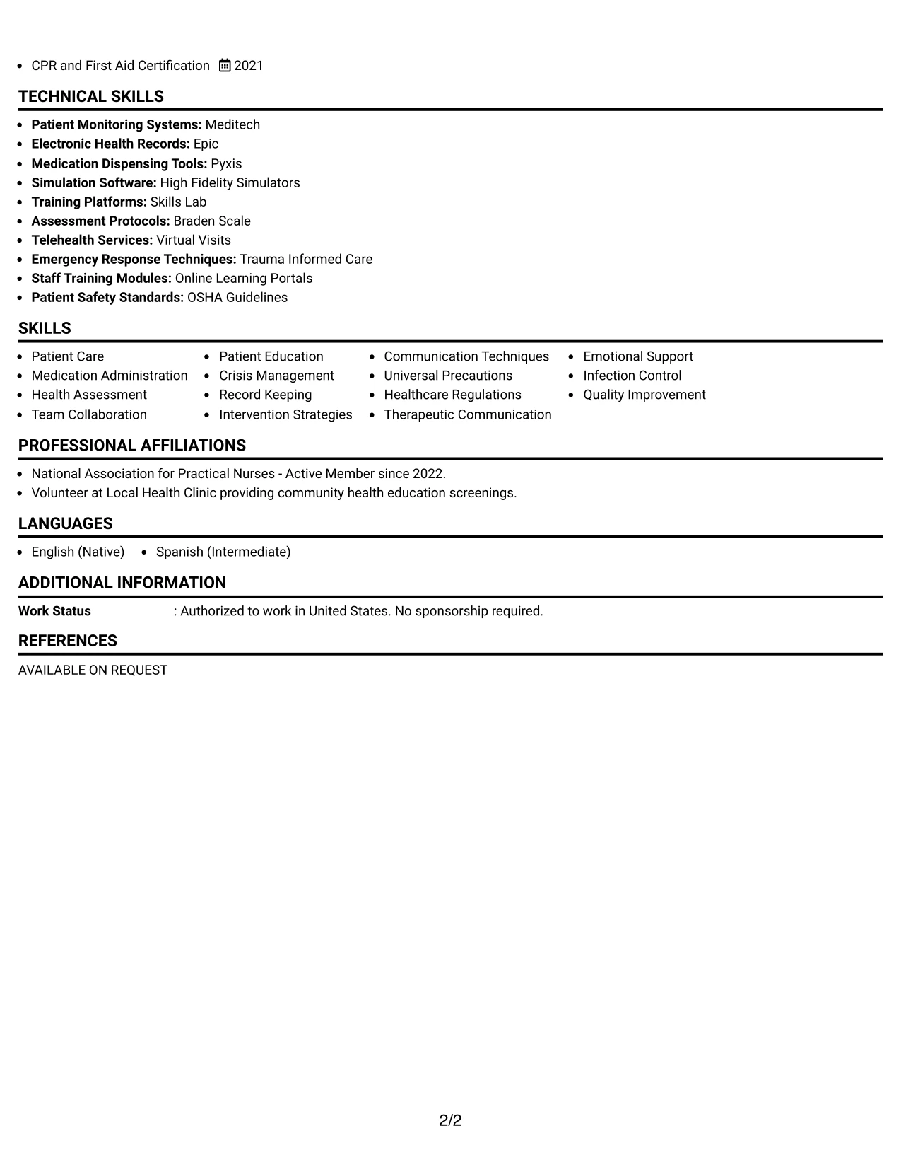 Resume Example Page 2