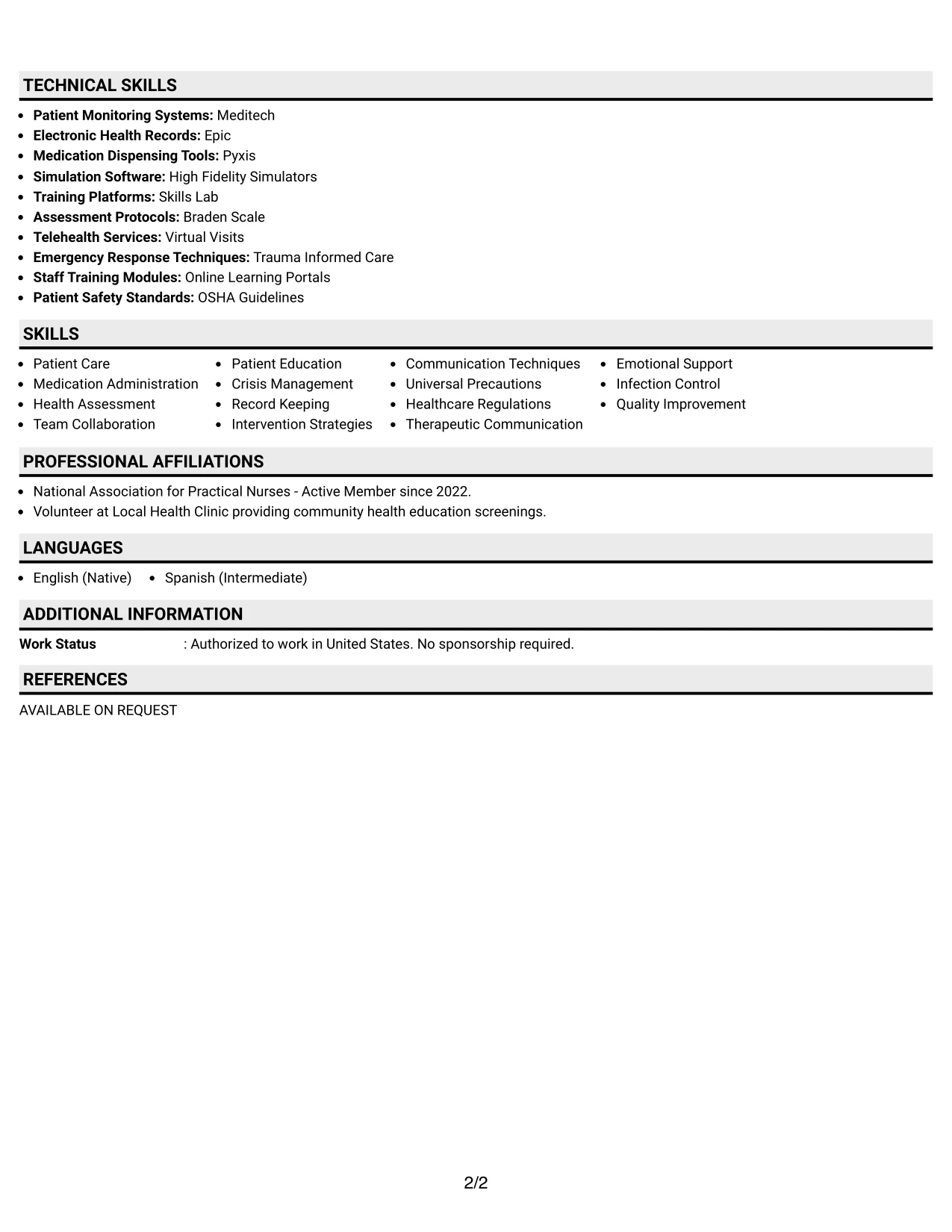 Resume Example Page 2