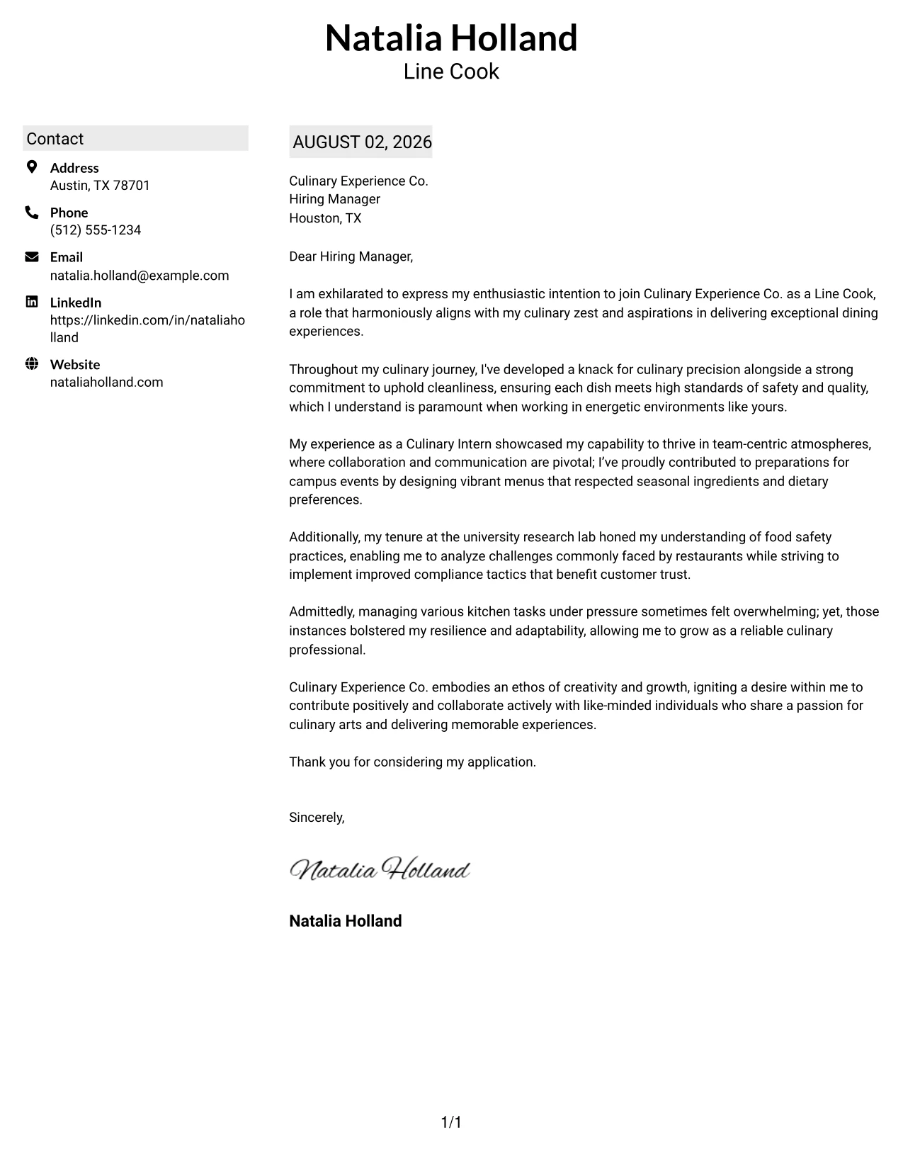 Resume Example Page 1
