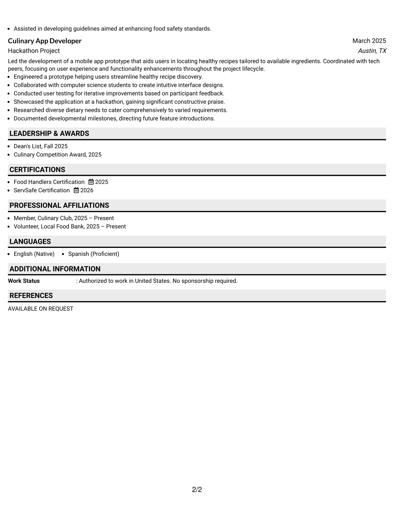 Resume Example Page 2