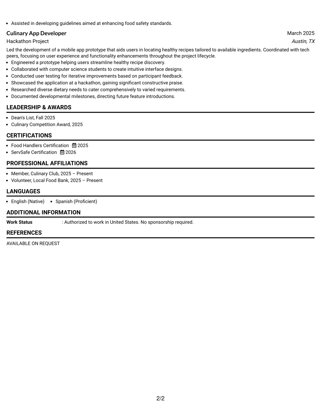 Resume Example Page 2