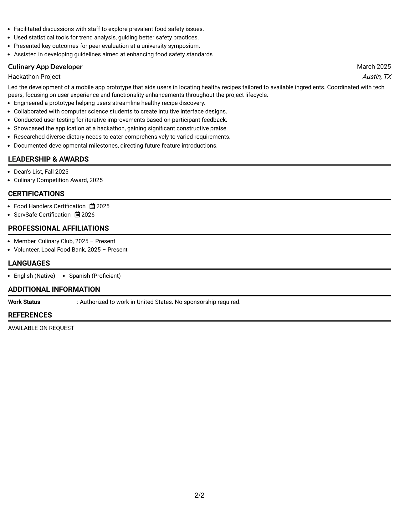 Resume Example Page 2