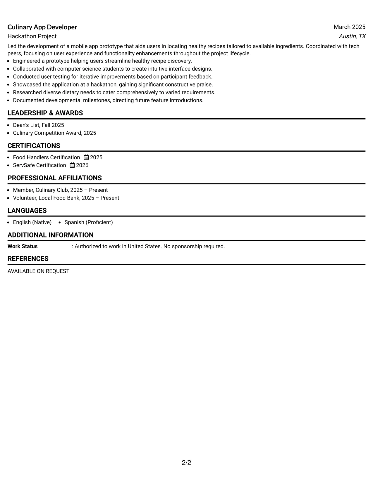 Resume Example Page 2