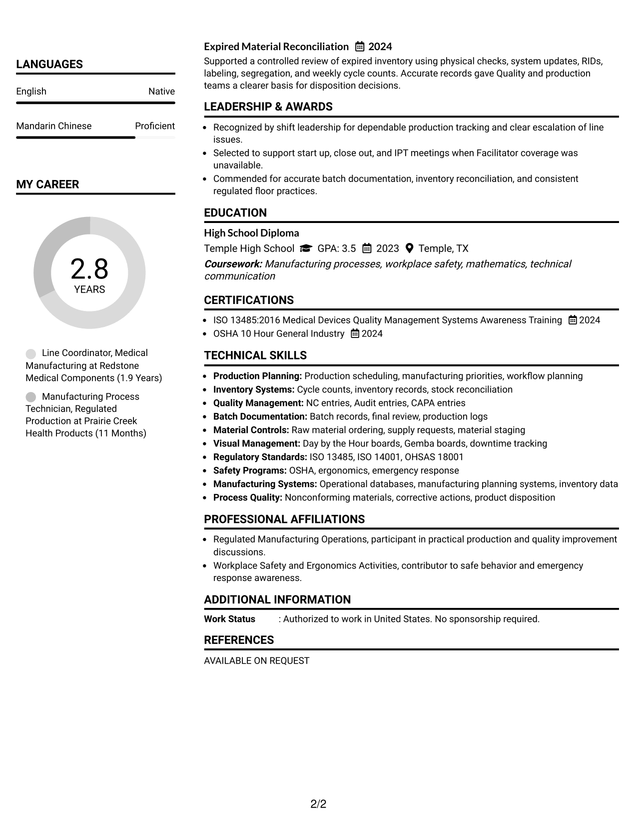Resume Example Page 2