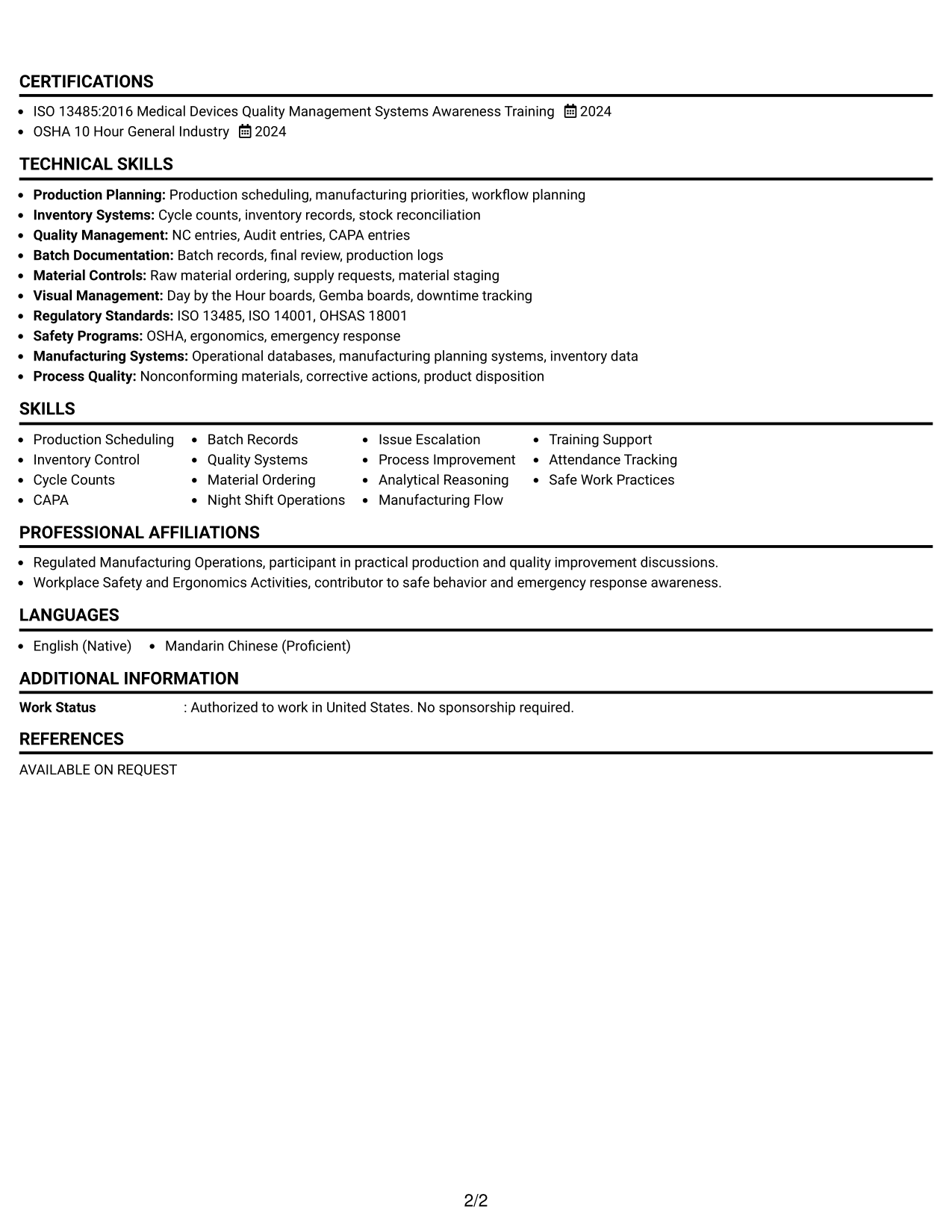 Resume Example Page 2