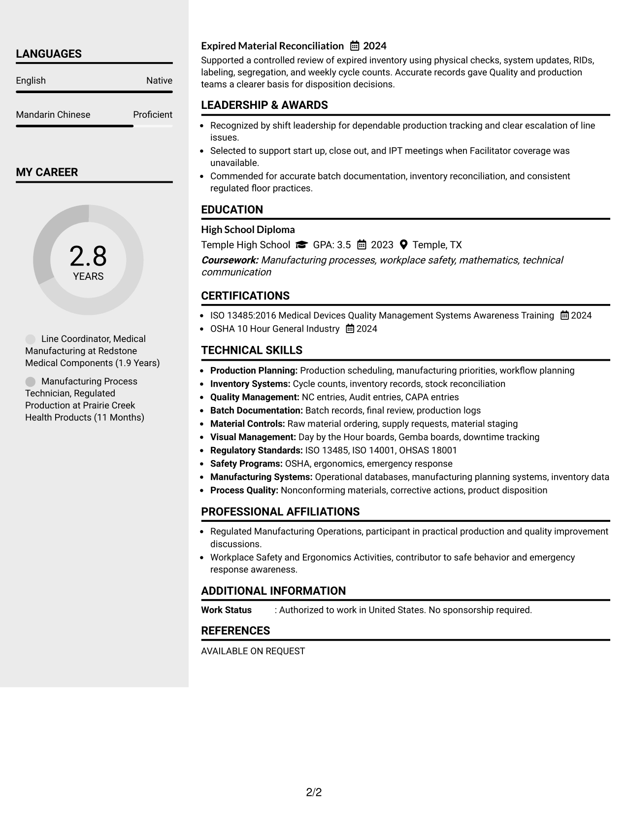 Resume Example Page 2