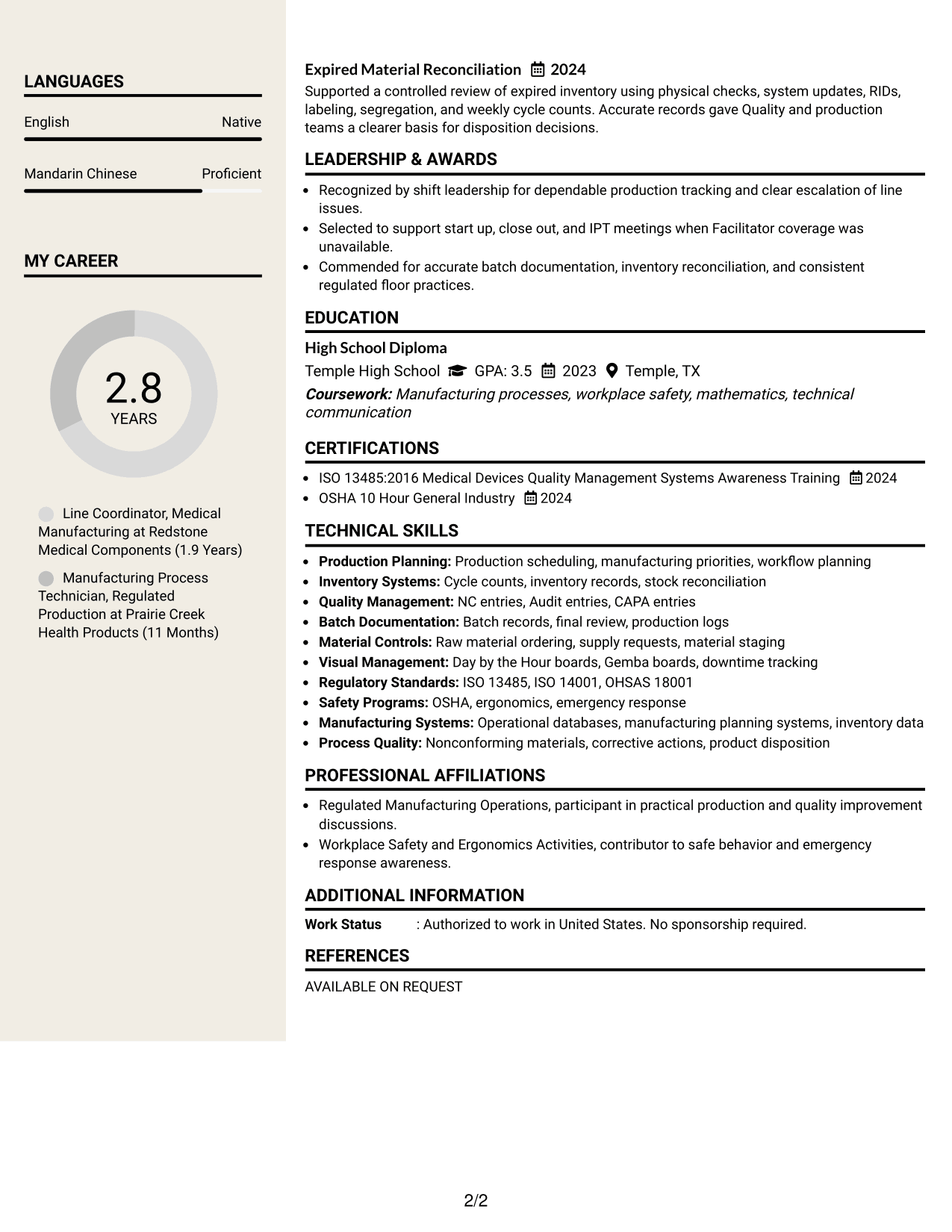 Resume Example Page 2