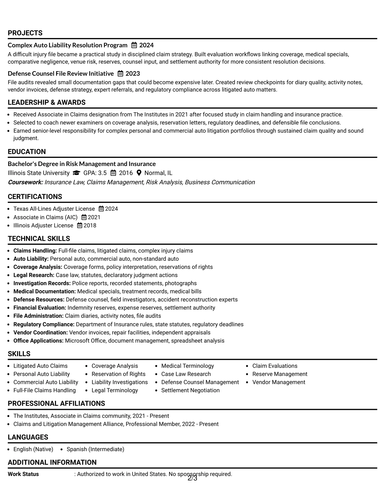 Resume Example Page 2