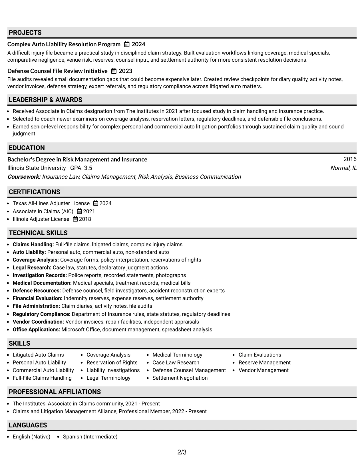 Resume Example Page 2