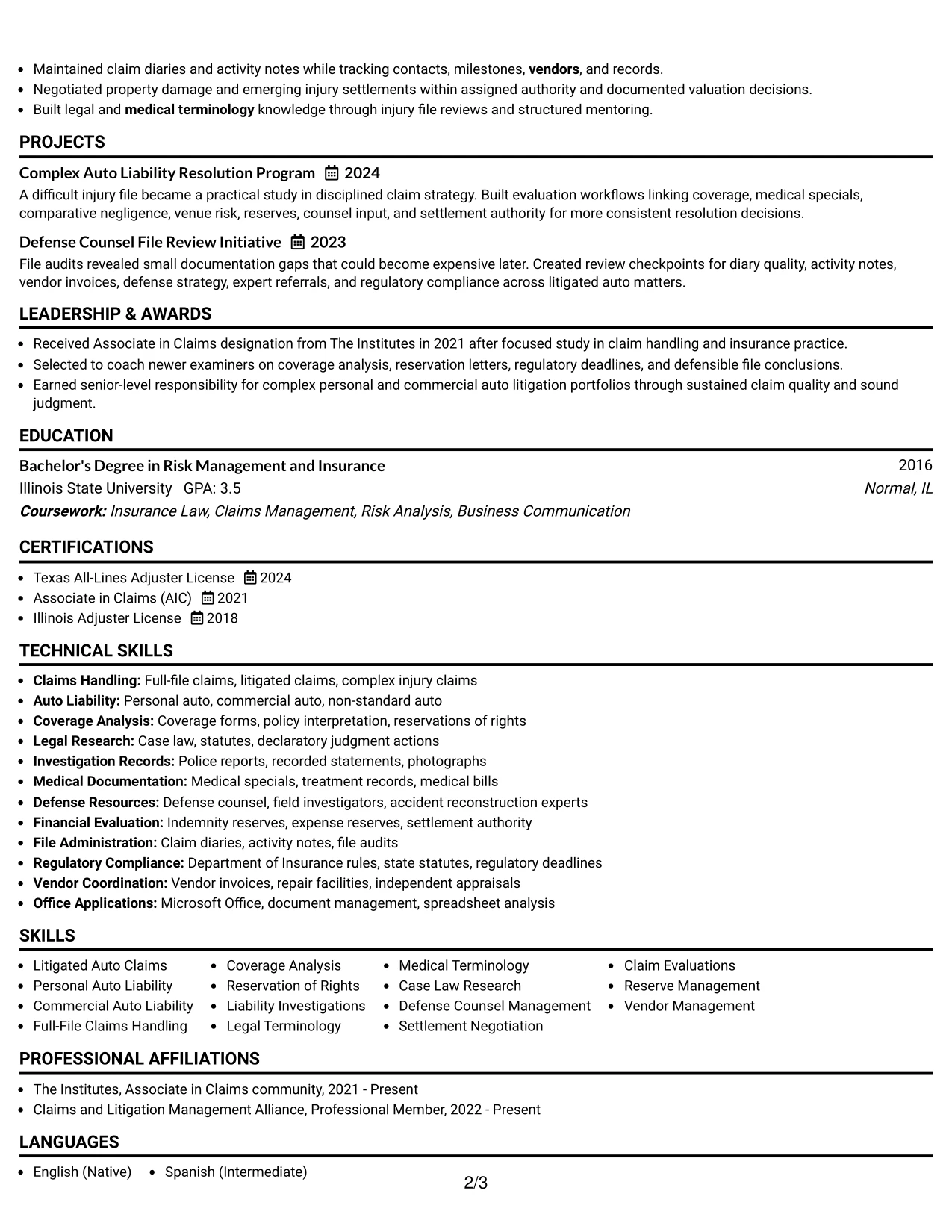 Resume Example Page 2