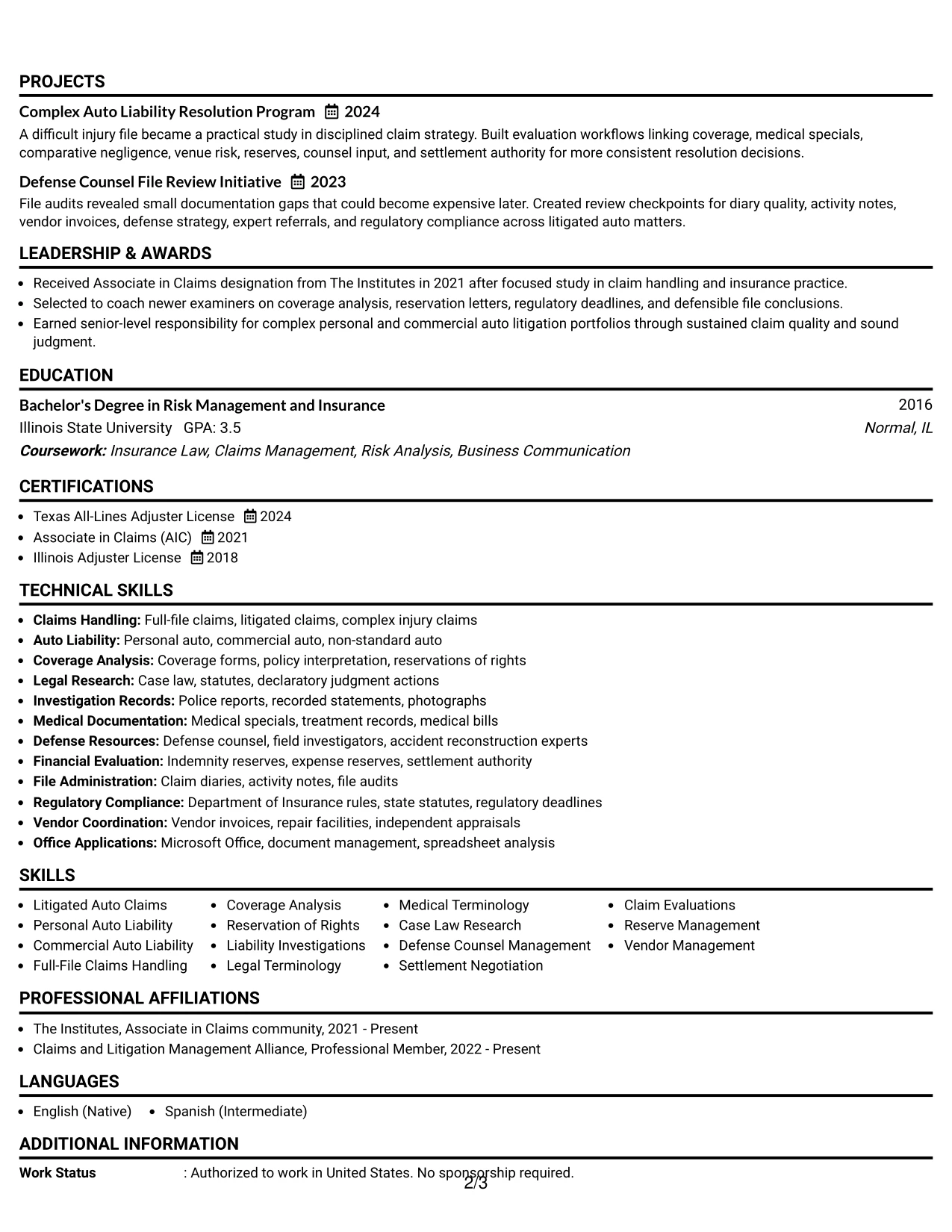 Resume Example Page 2