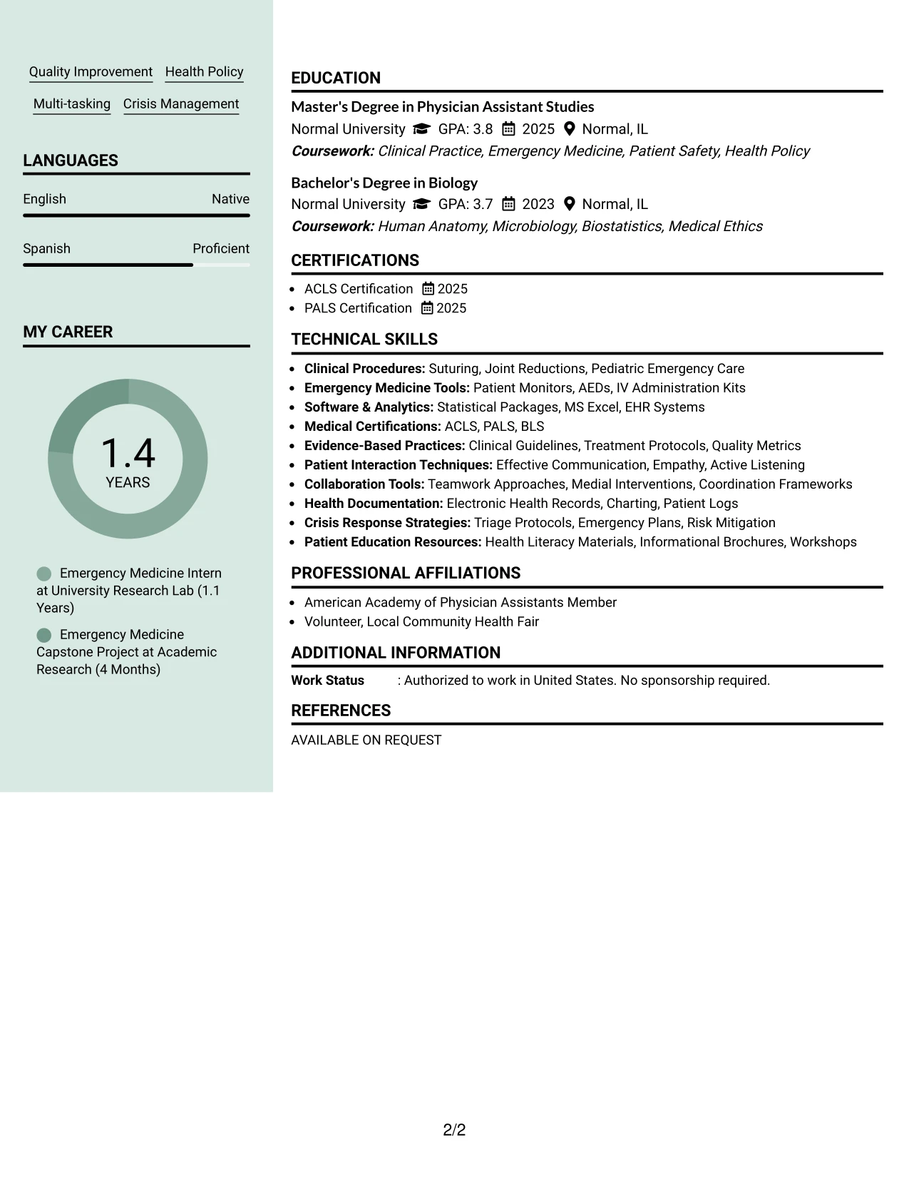 Resume Example Page 2