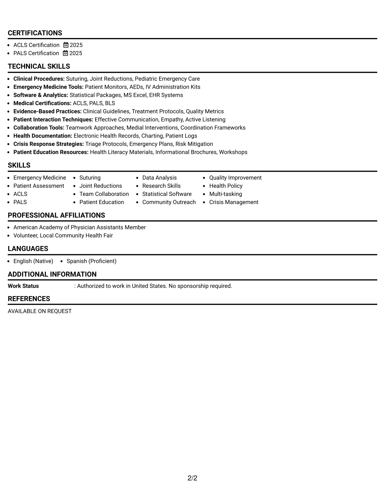 Resume Example Page 2