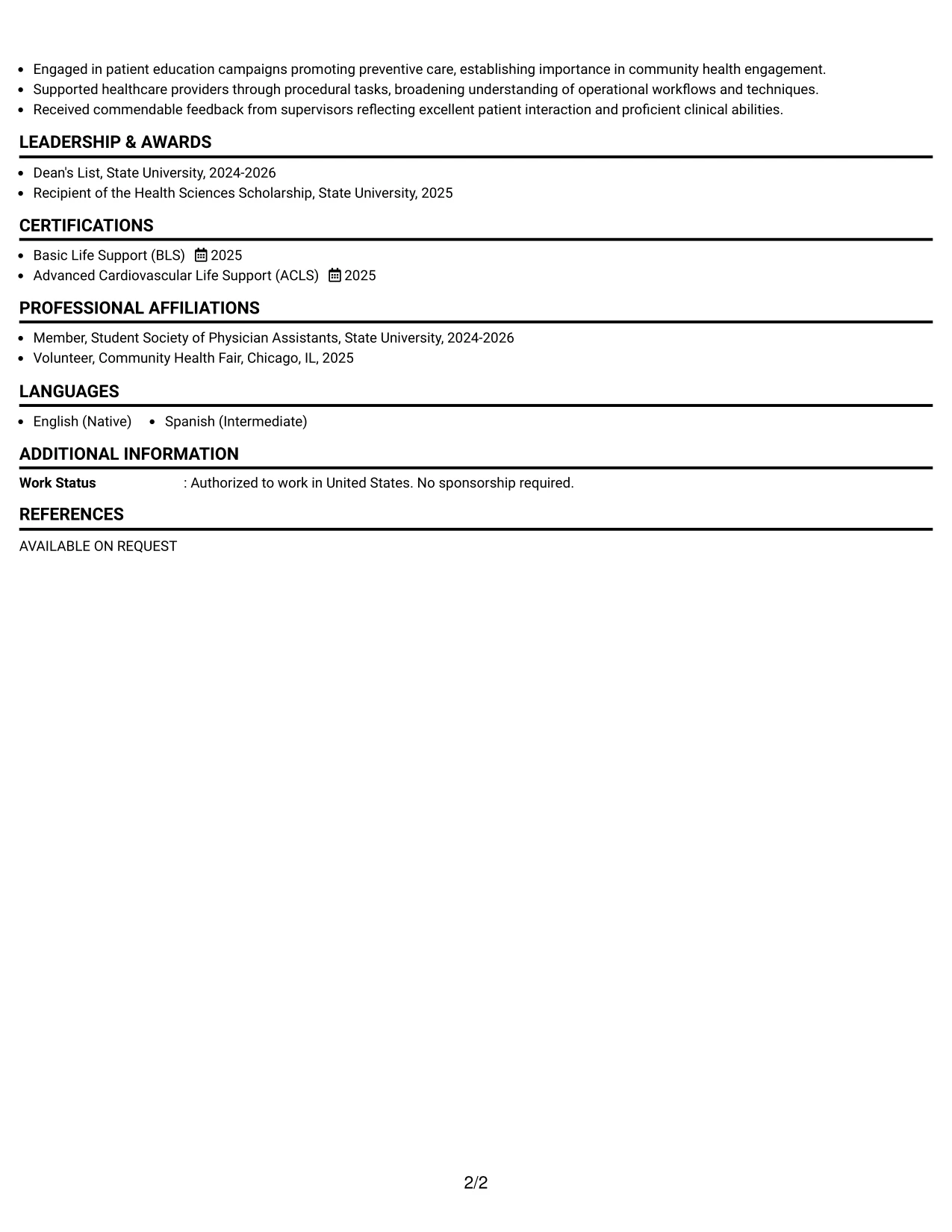 Resume Example Page 2