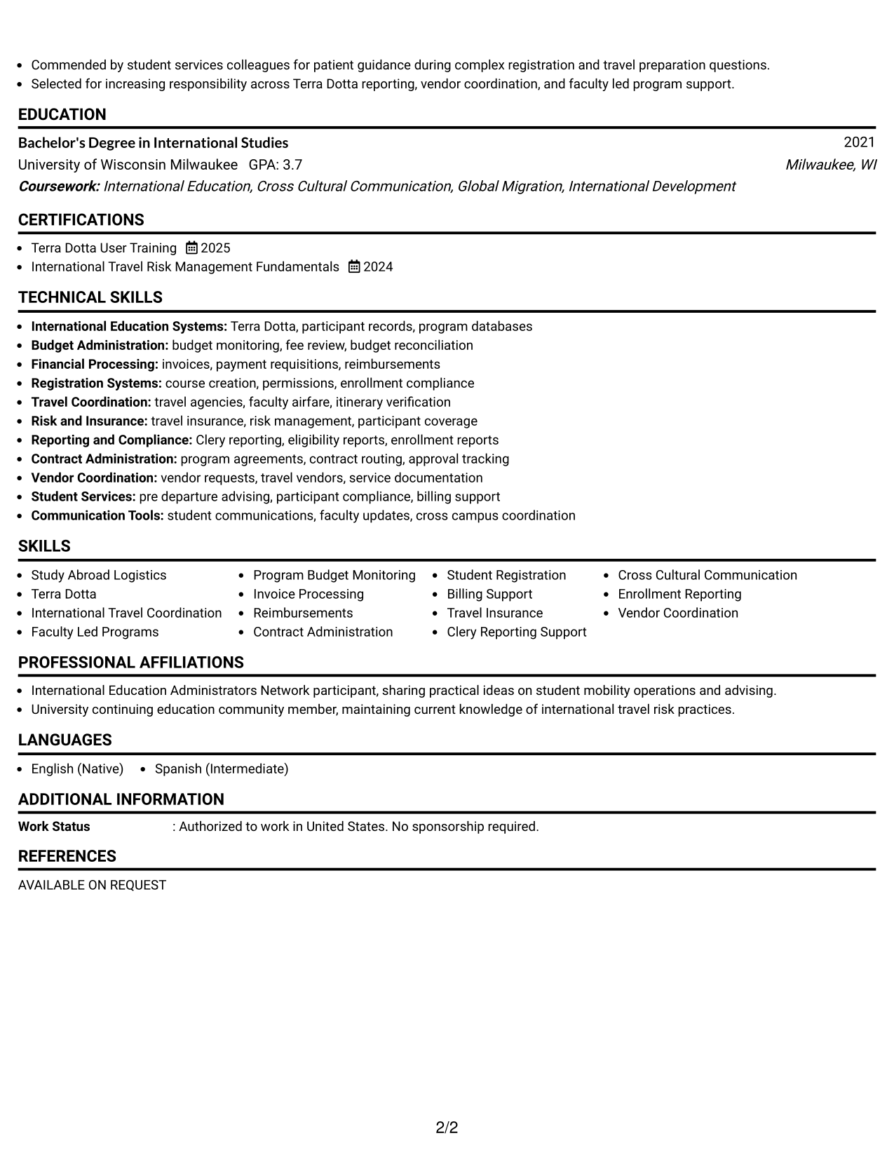 Resume Example Page 2