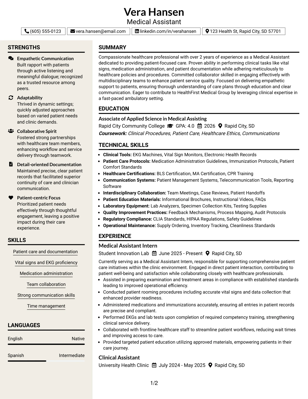 Resume Example Page 1