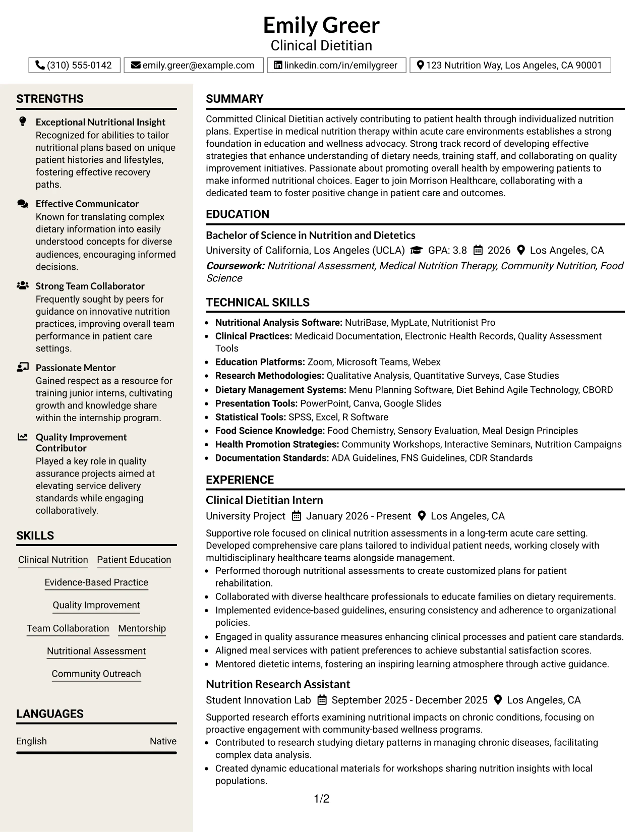 Resume Example Page 1
