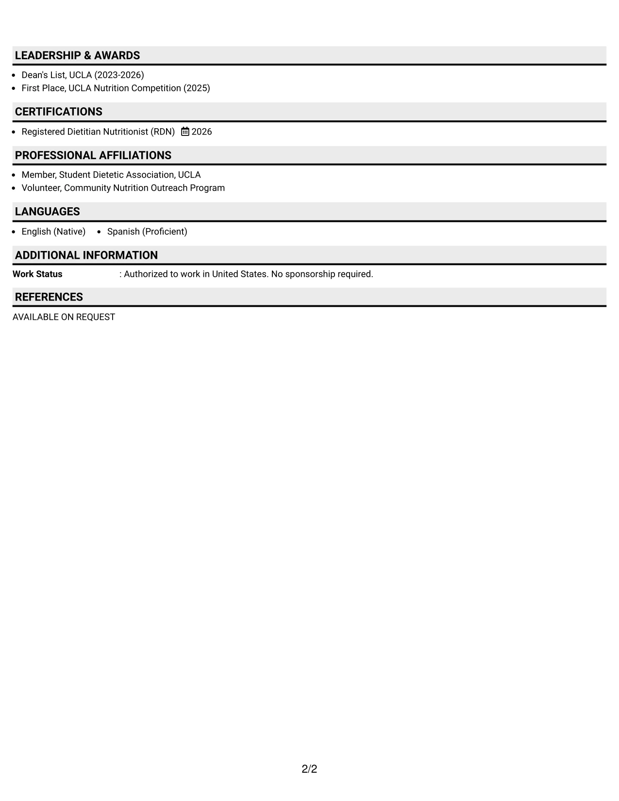 Resume Example Page 2
