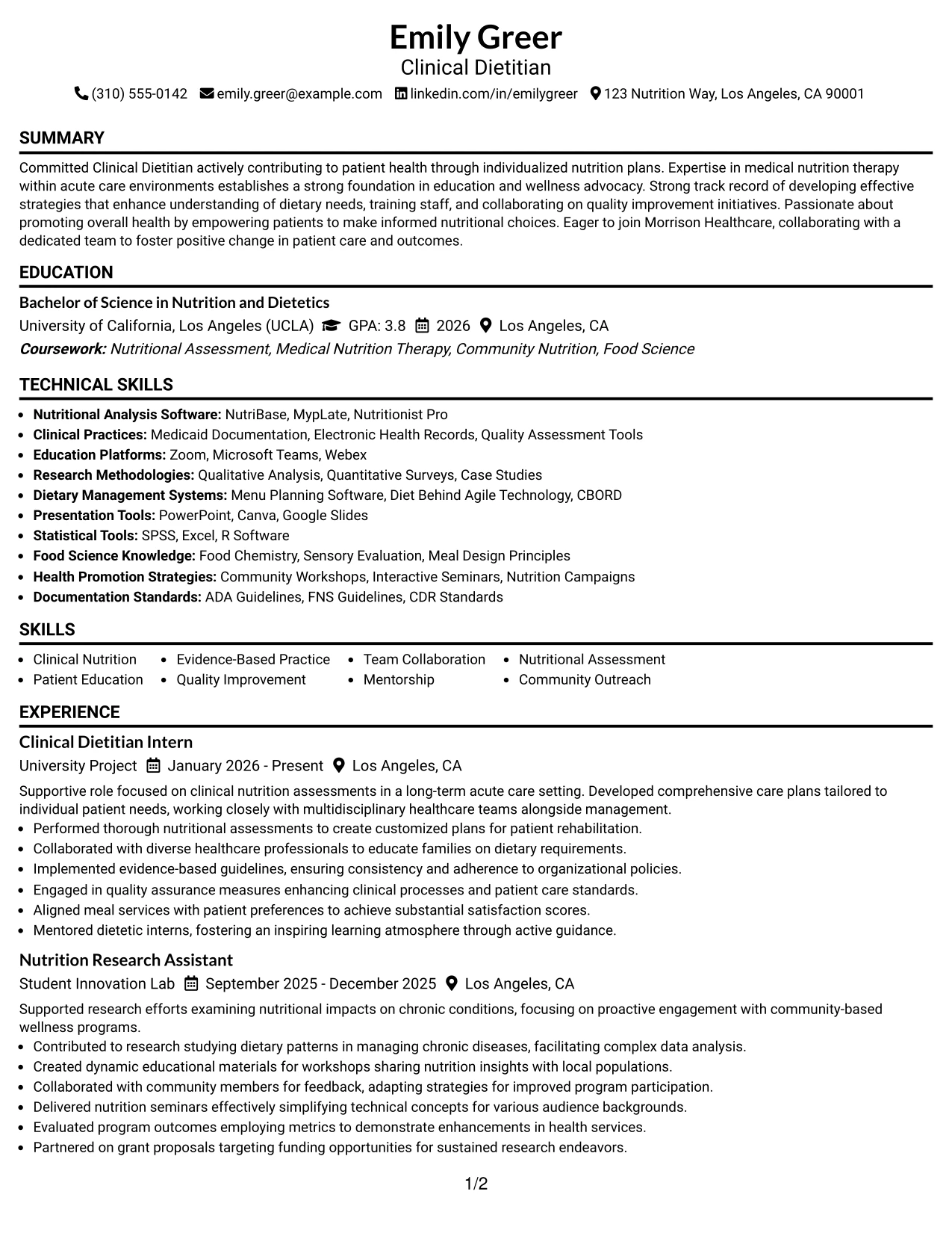 Resume Example Page 1