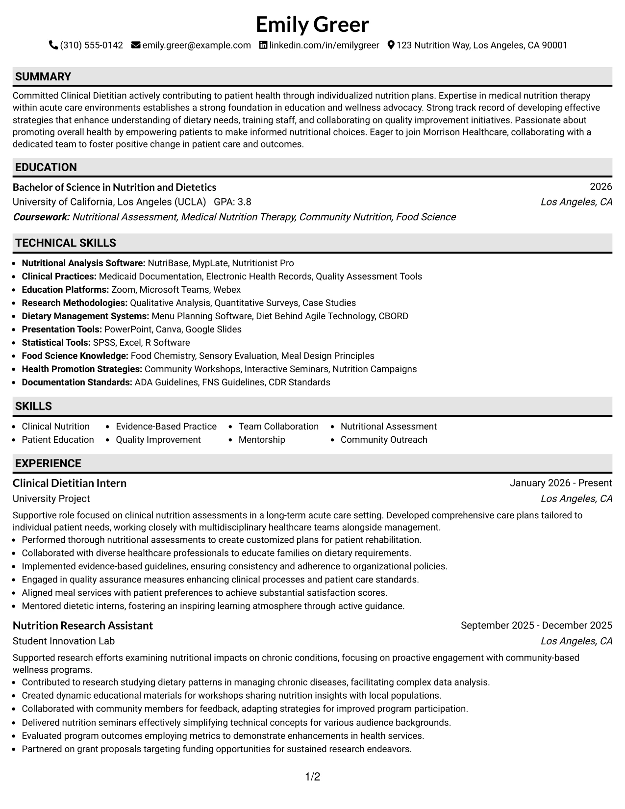 Resume Example Page 1