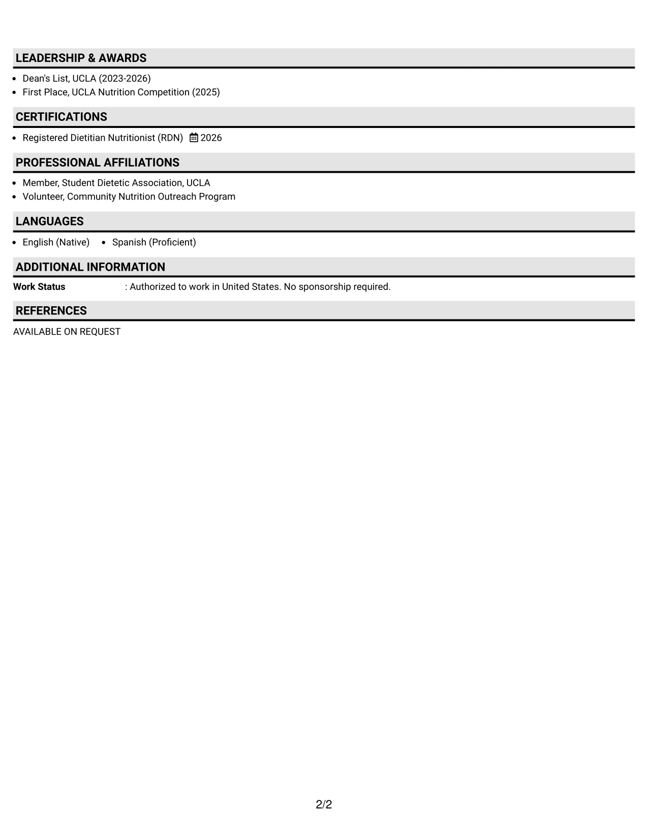 Resume Example Page 2