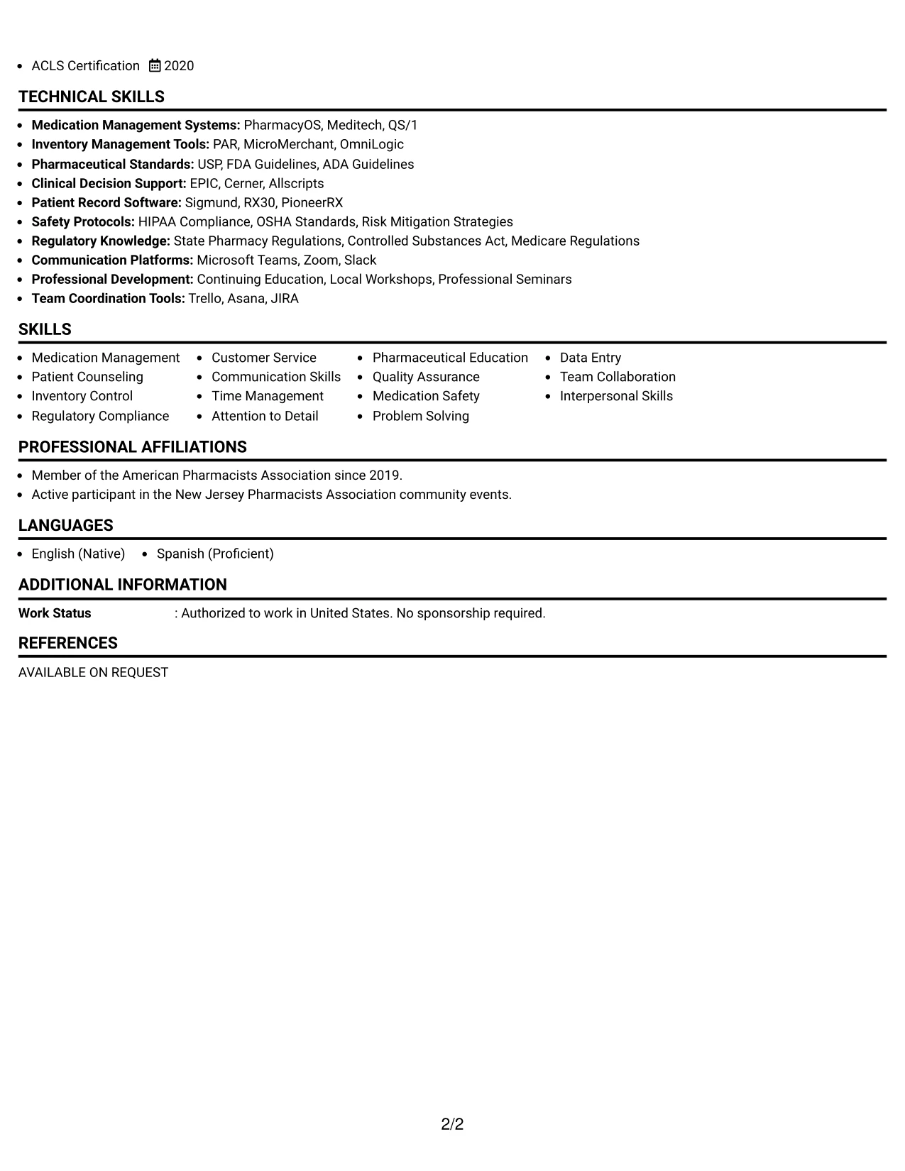 Resume Example Page 2