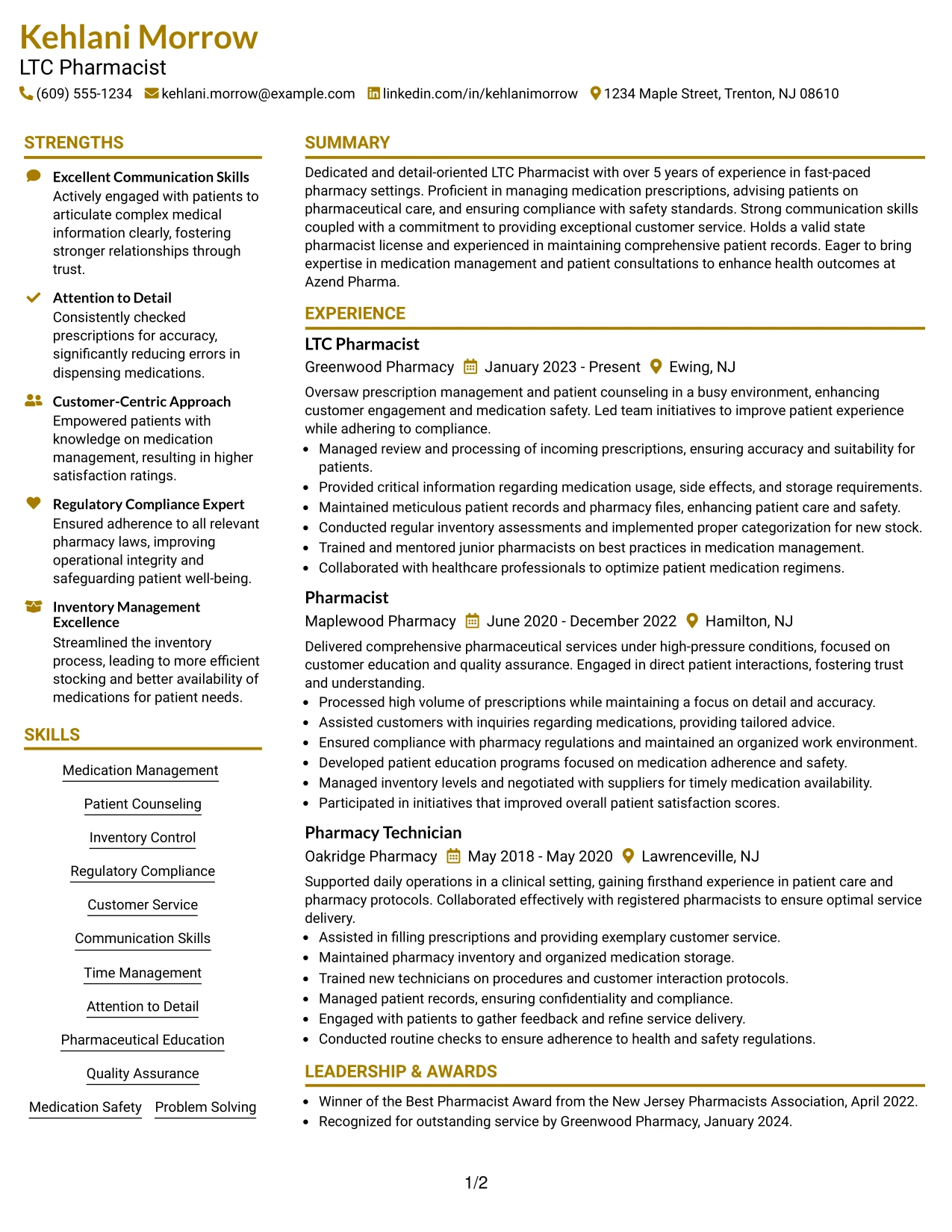 Resume Example Page 1