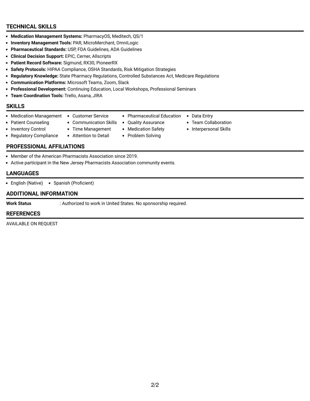 Resume Example Page 2