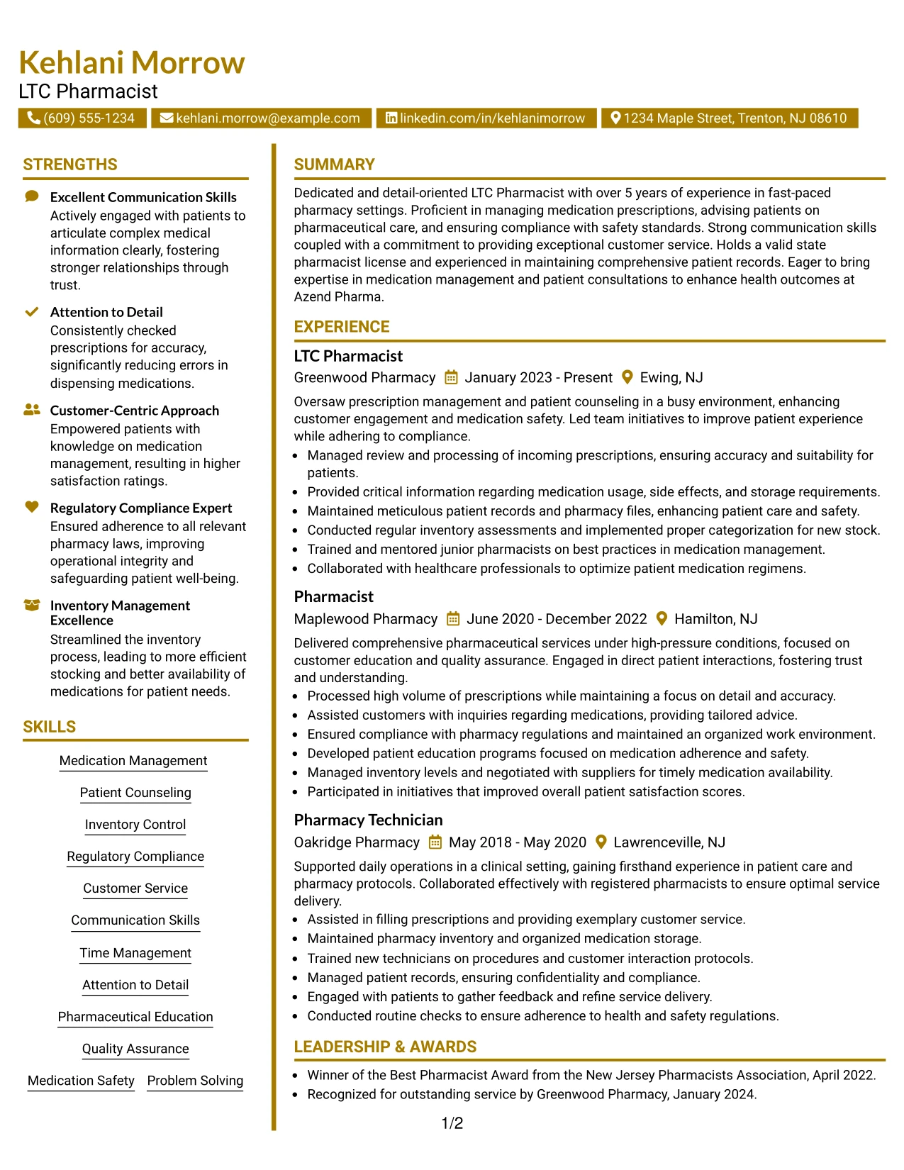 Resume Example Page 1