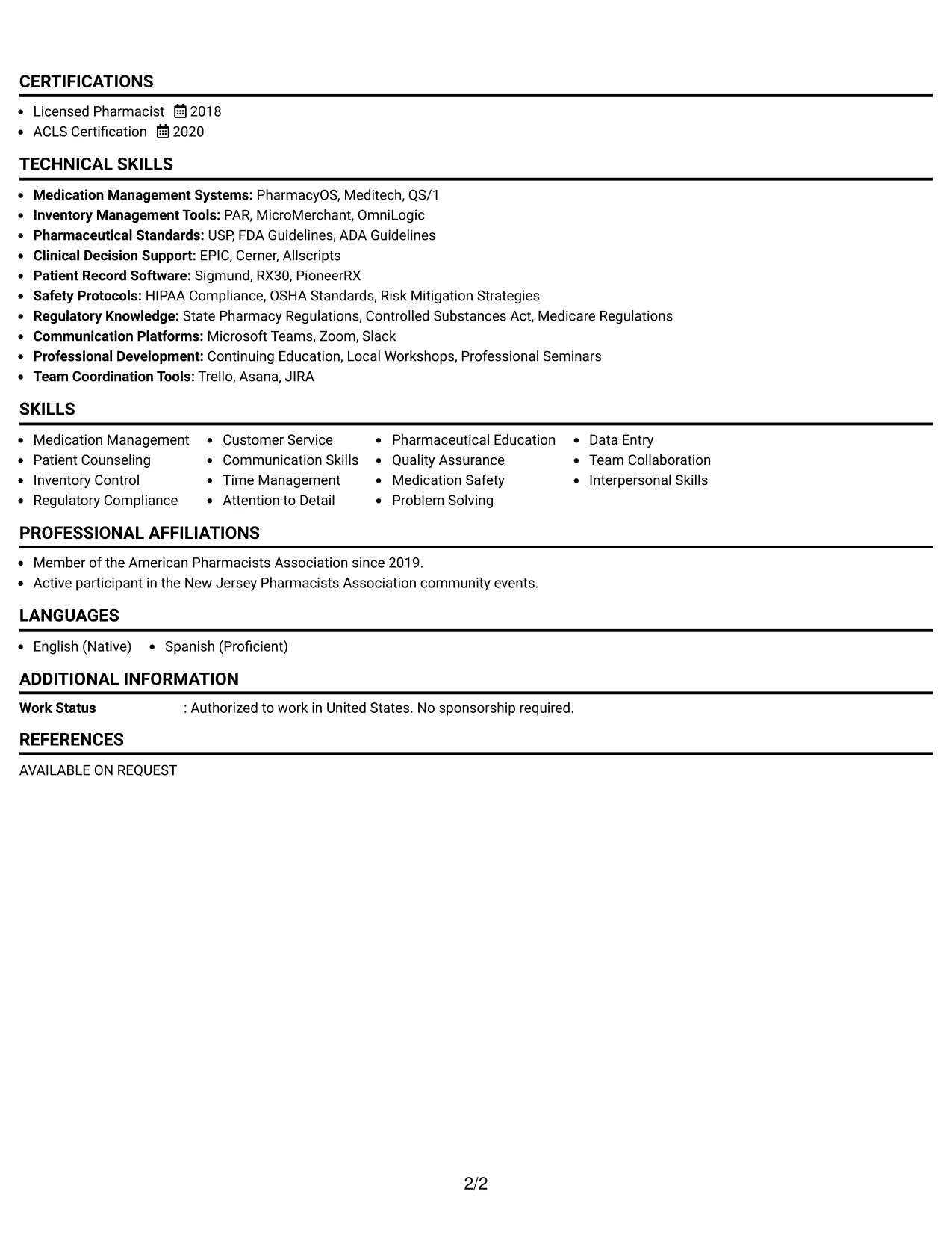 Resume Example Page 2