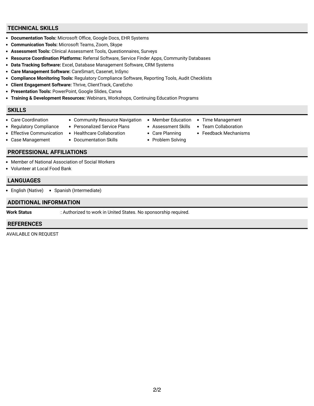 Resume Example Page 2