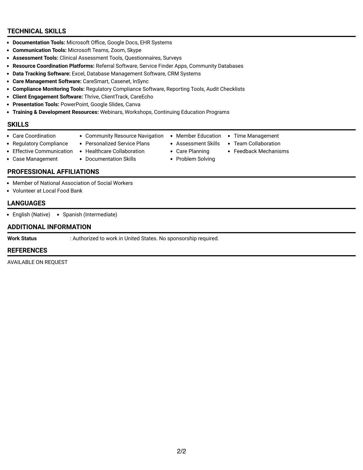 Resume Example Page 2