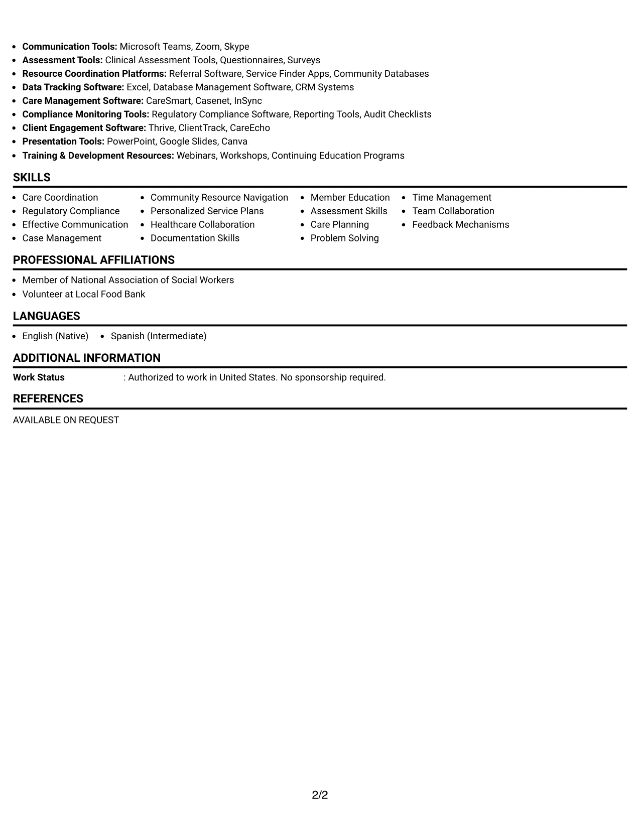 Resume Example Page 2