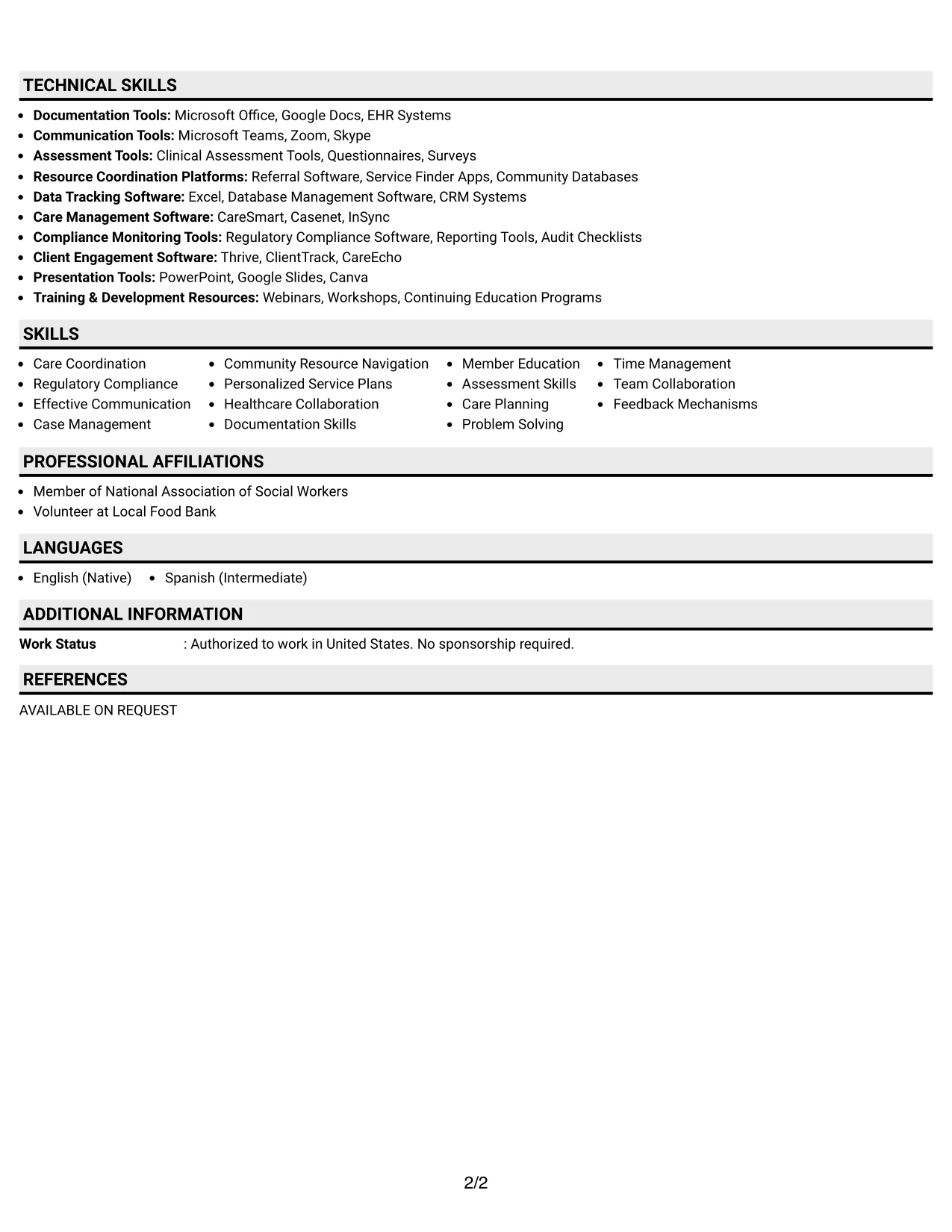 Resume Example Page 2