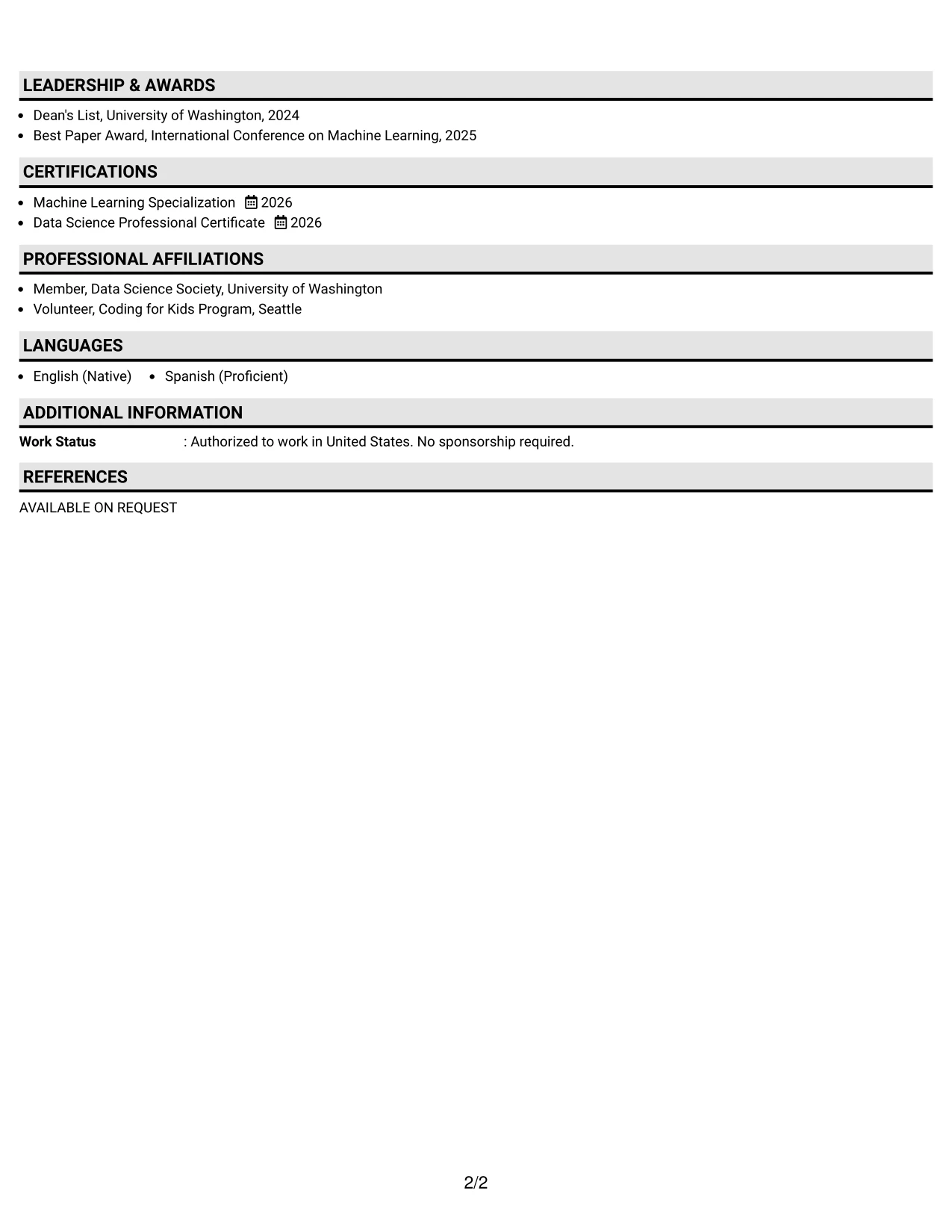 Resume Example Page 2