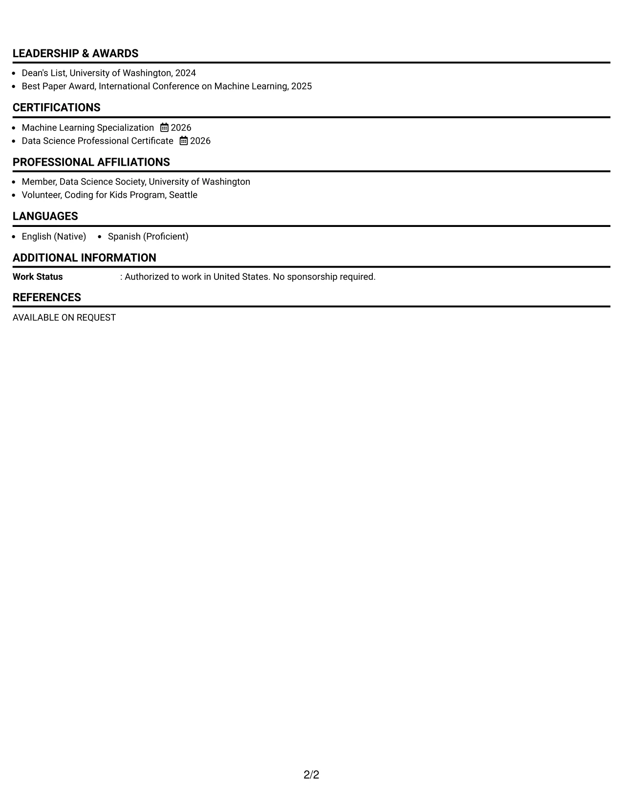 Resume Example Page 2