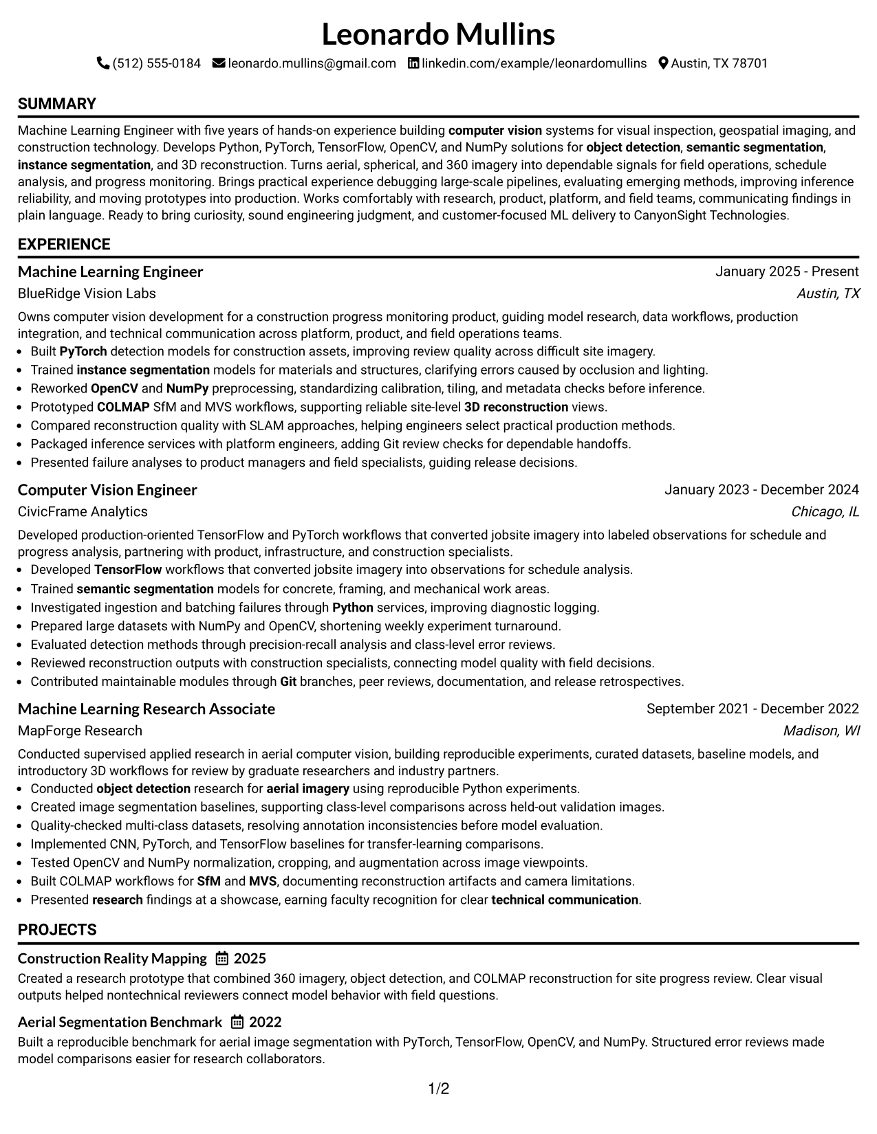 Resume Example Page 1