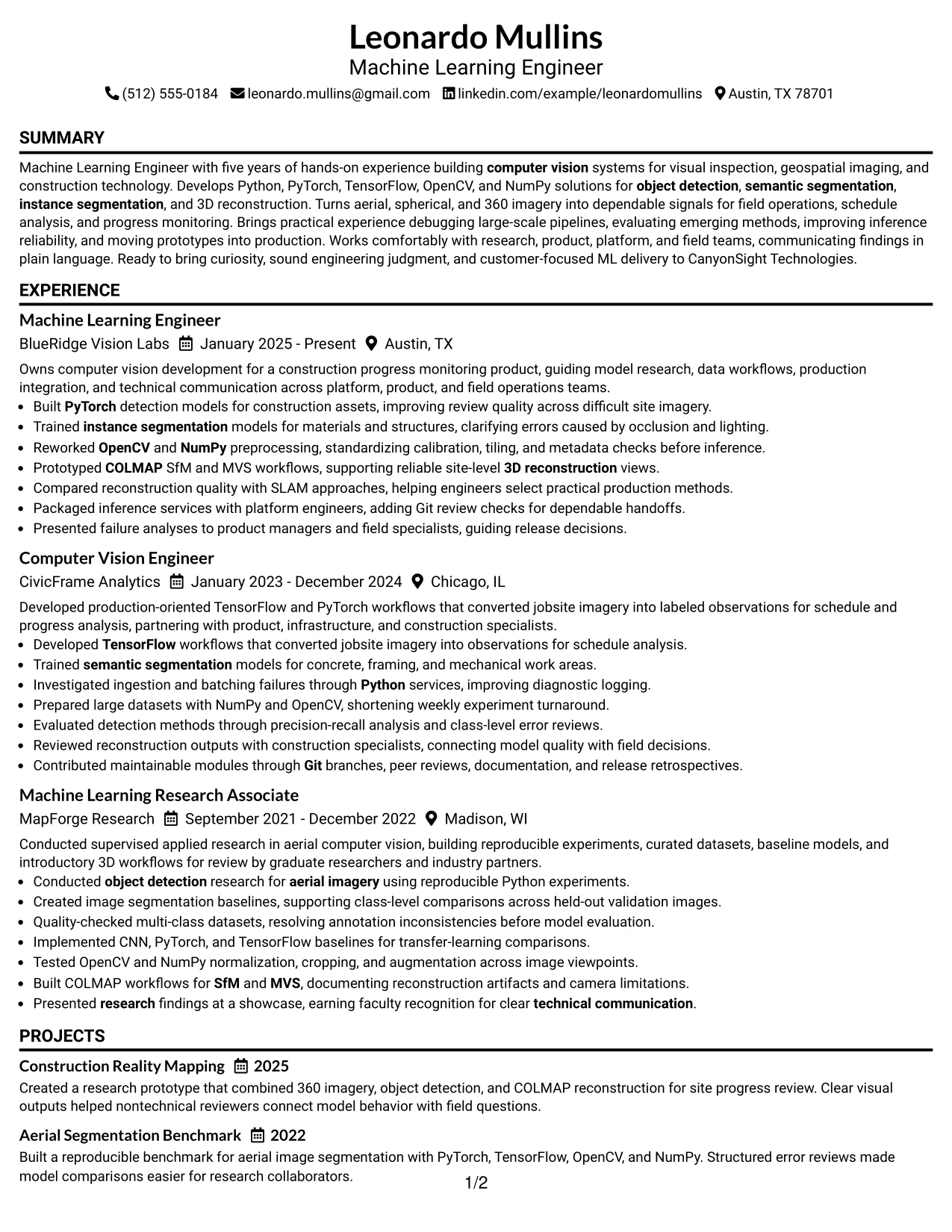 Resume Example Page 1