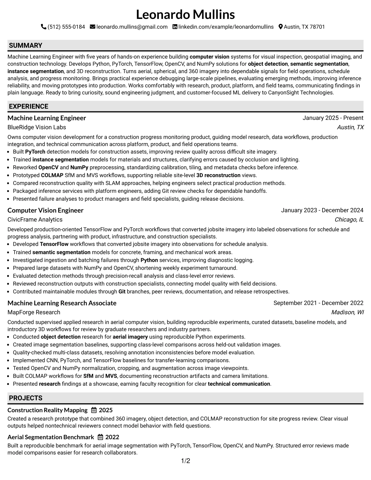 Resume Example Page 1