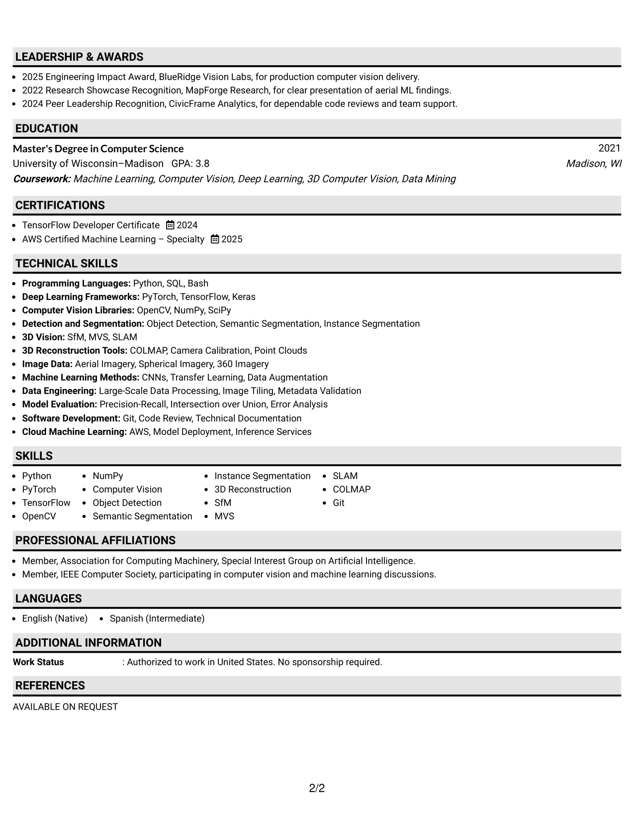 Resume Example Page 2