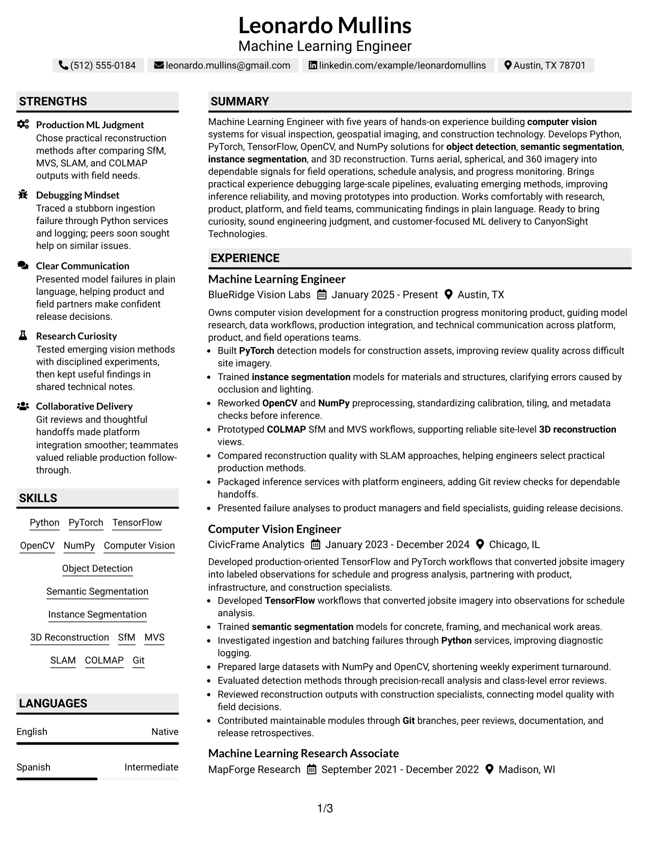 Resume Example Page 1