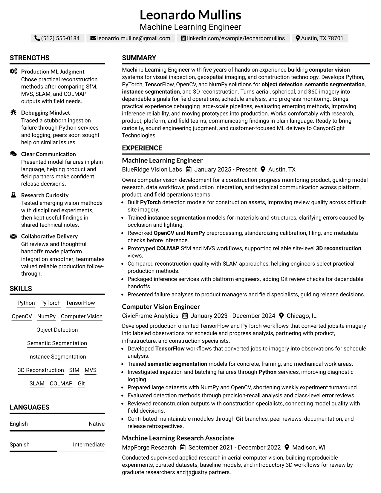 Resume Example Page 1