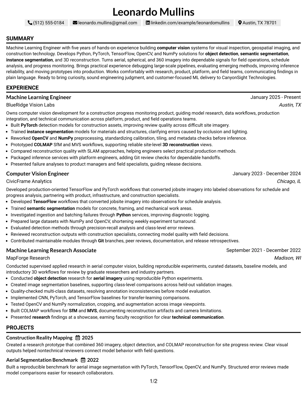 Resume Example Page 1