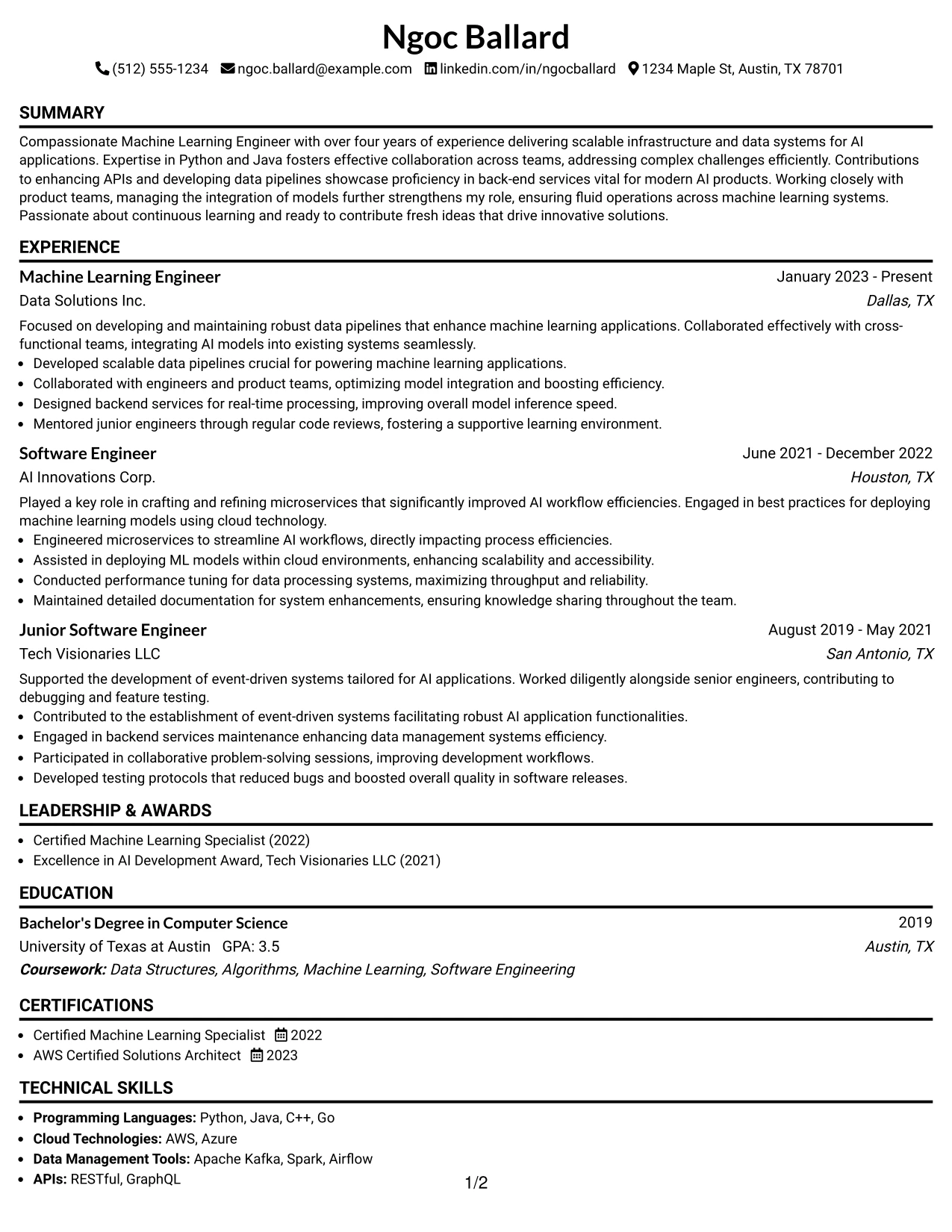 Resume Example Page 1